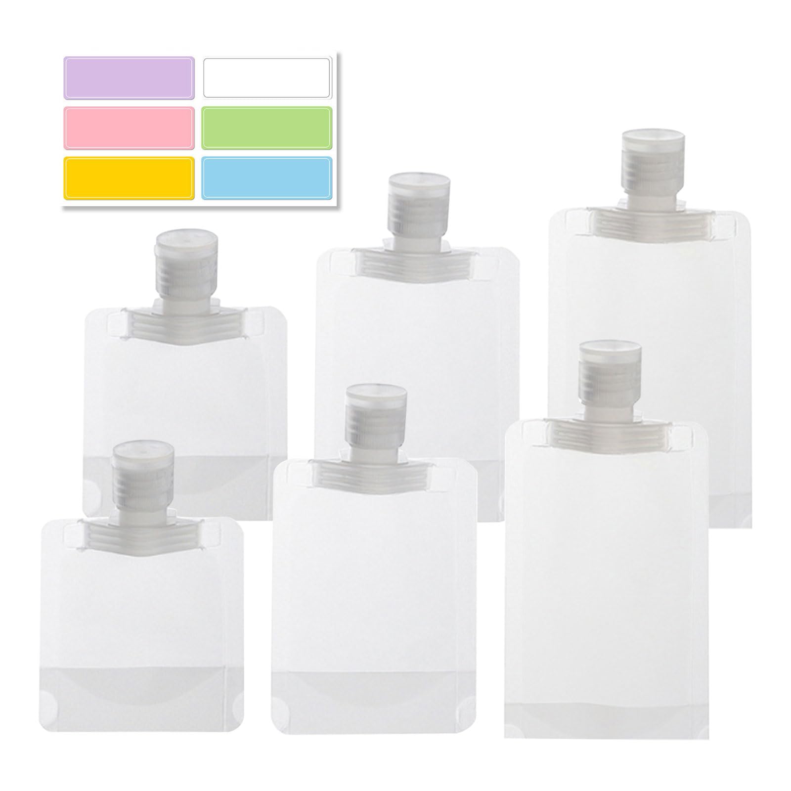 【送料無料】TVETE パウチ容器 トラベル液体個包 袋入り トラベルボトル 【6個入り】3種類のサイズ 詰め替え容器シャンプー 容器 旅行便利グッズ 小分け コンパクトでポータブル 省スペース 透明 漏れ防止 ラベルシール6枚付属 シャンプー ローション ボディソープ（30m