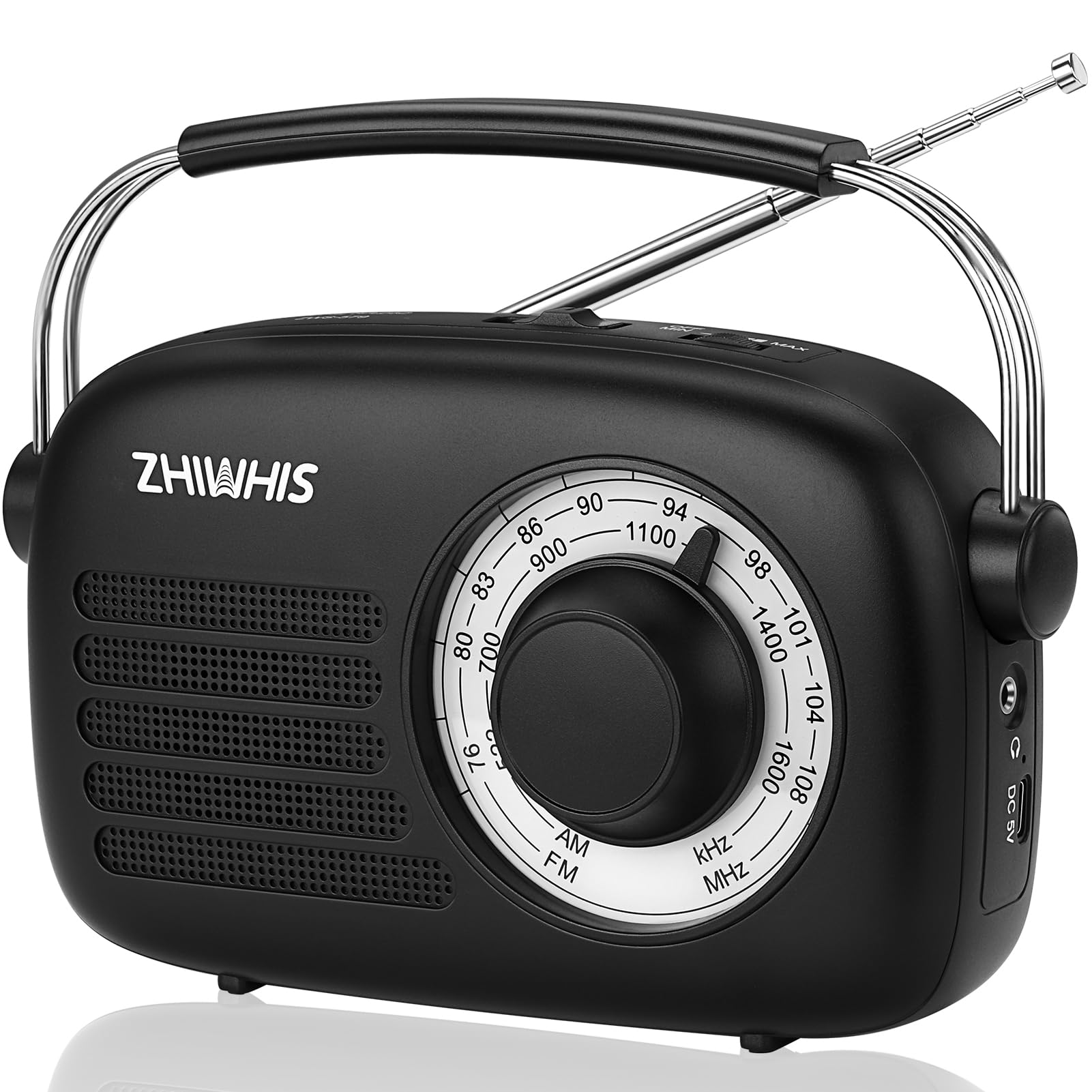 【送料無料】ZHIWHIS ラジオ FM/AM/ワイドFM対応 卓上ポータブルDSP高感度 内蔵2000mAhリチウム電池/乾電池で使用可能 スピーカー/イヤホン使用可能/大型つまみ/バックライト/USB-C充電式 高齢者に最適 防災 2025新登場ZWS-579