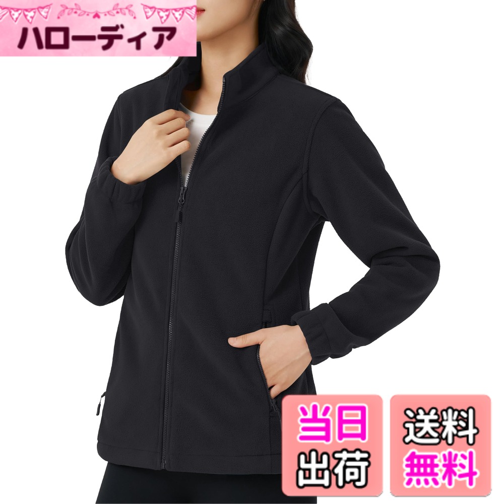 Jacket - 【送料無料】[KEFITEVD] フリースジャケット レディース 薄手 登山アウター 防寒 保温 冬服 ジップアップ 立ち襟 ボアジャケット 帯電防止 トレッキング ランニングウェア ブラック L