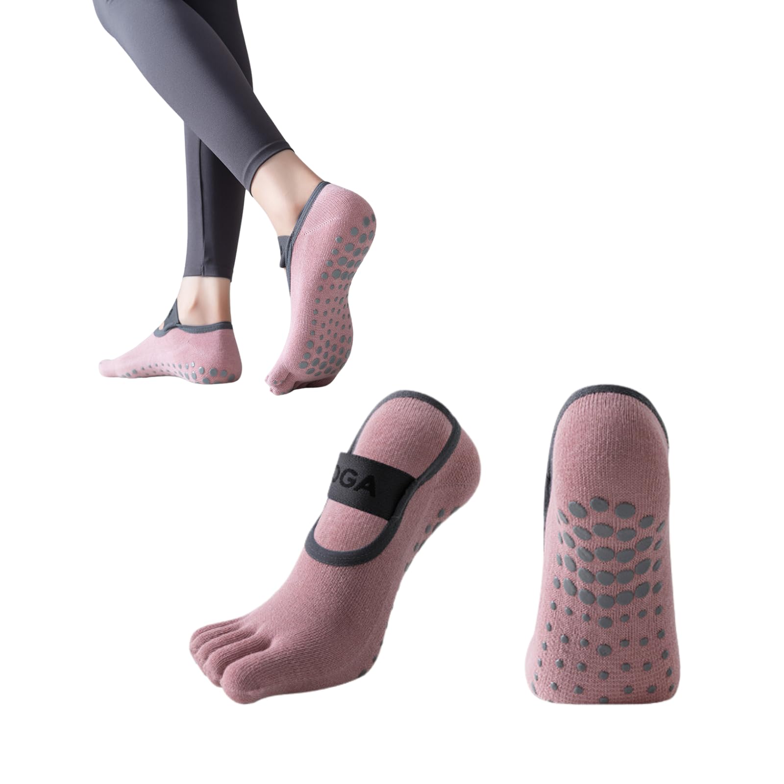 【送料無料】[EZ PEACH] ヨガソックス 5本指 滑り止め ピラティス 靴下 レディース ヨガ ソックス ダブルクロス ヨガ靴下 ダンス バレエ 体操 グリップソックス 通気性 ティラピス ダンス バレエ スポーツ 日常生活 (Rosa Verona)