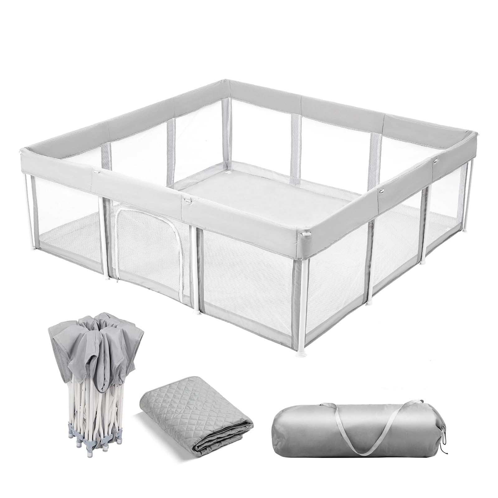 【送料無料】ベビーサークル 折りたたみ サークル 赤ちゃん メッシュ ベビーフェンス キッズサークル プレイヤード 組立不要 工具不要 ベビーマット付き 収納バッグ付き (180*180（cm）)