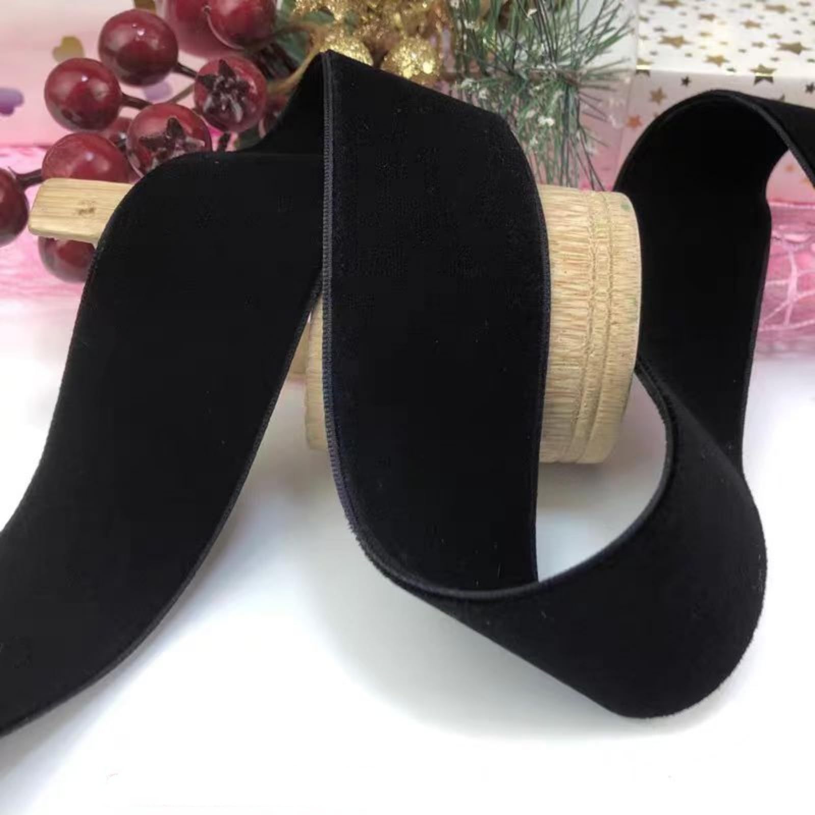 【送料無料】【Wdlife】両面ベロアリボン 黒 可愛い 滑らか生地 ベルベットリボン幅25mm/38mm 長さ2メートル/4メートル(黒)ヘアアクセサリー入学式 卒業式 ウエディング手芸手作り飾り (黒色-長さ2M, 2.5CM幅)