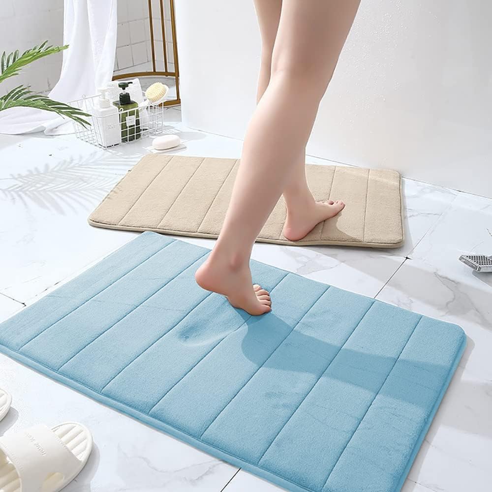 【送料無料】ZPOW バスマット 足拭き 速乾 吸水 洗える 40cm*60cm すべり止め付き 低反発 小さめ お風呂 クッション 丸洗い 洗濯 台所 脱衣場 キッチン 洗面所 ブルー