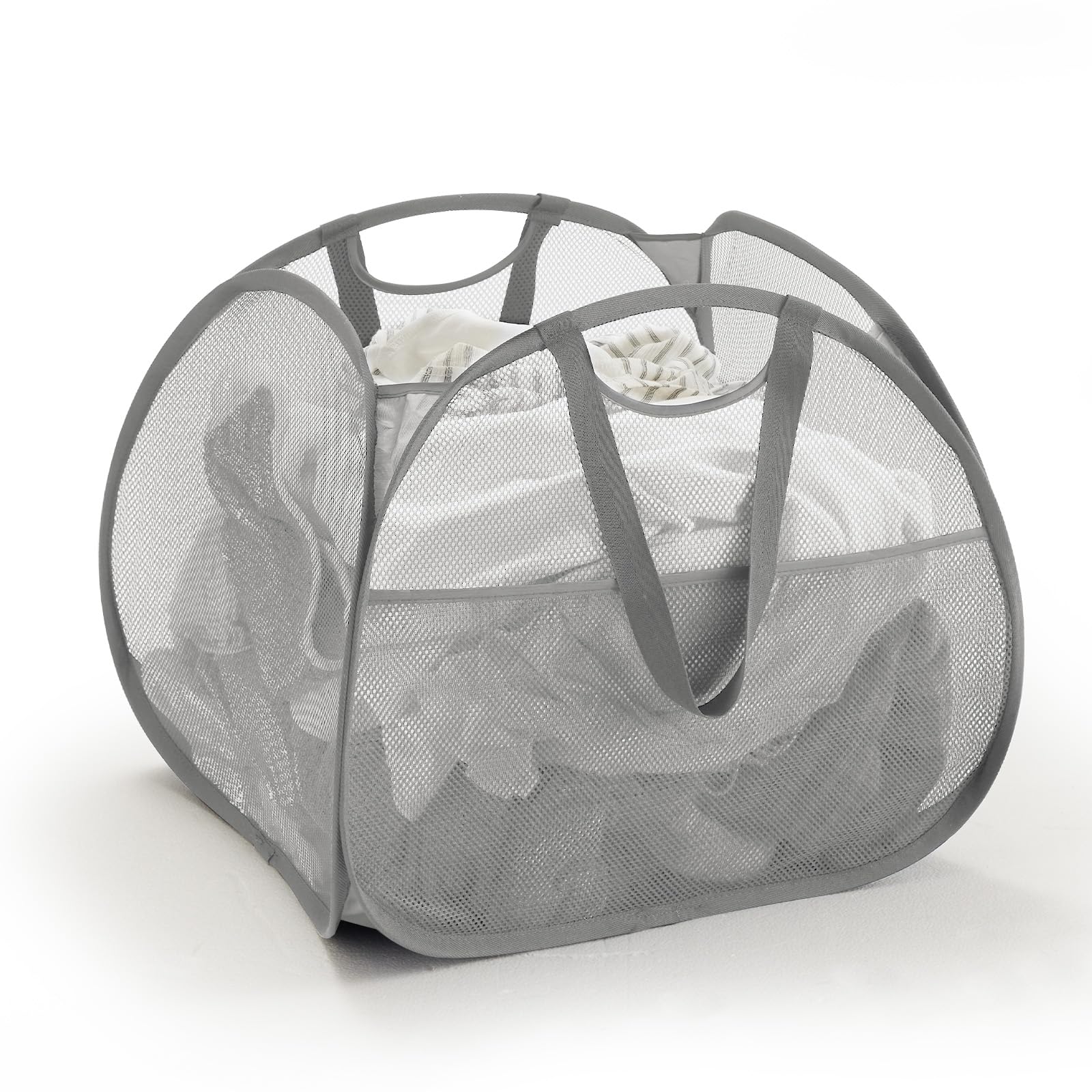 【送料無料】TECHMILLY ランドリーバスケット 四角 折りたたみ 洗濯カゴ 90L 大容量 洗濯かご メッシュ ランドリーバッグ 取っ手付き 持ち運び可能 ランドリーボックス バスルーム 洗濯物入れ 軽量 旅行 ランドリー収納 ゴミ箱 長さ50x幅さ50x高さ38CM (グレー、1PCS)