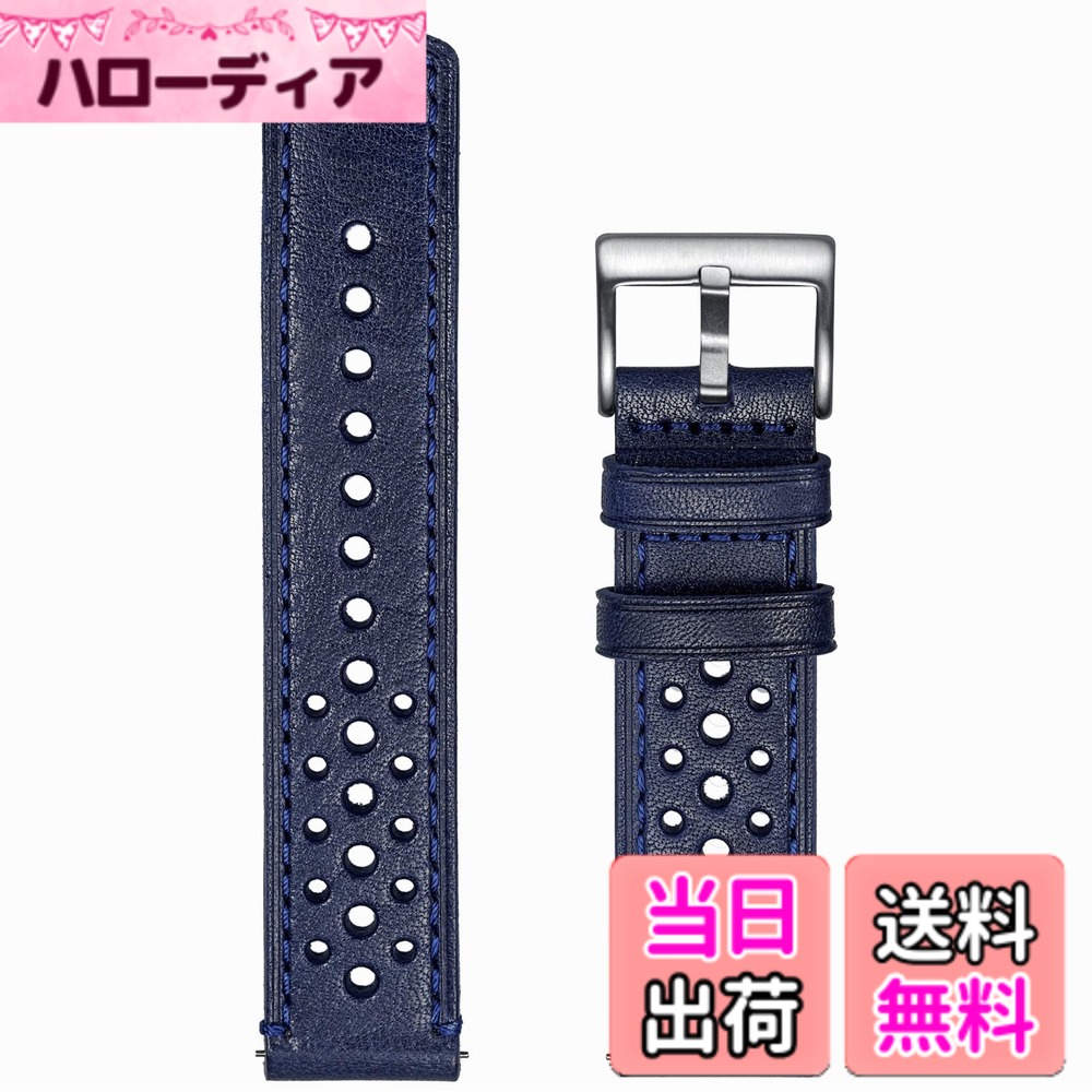 20mm本革時計バンド Samsung Galaxy Watch 7/6/5/FE (40/44mm),Omega X Swatch MoonSwatchなど対応 穴あきデザイン、柔らかく、曲げやすいイタリア製植物タンニンなめし革 オメガとスウォッチバンド