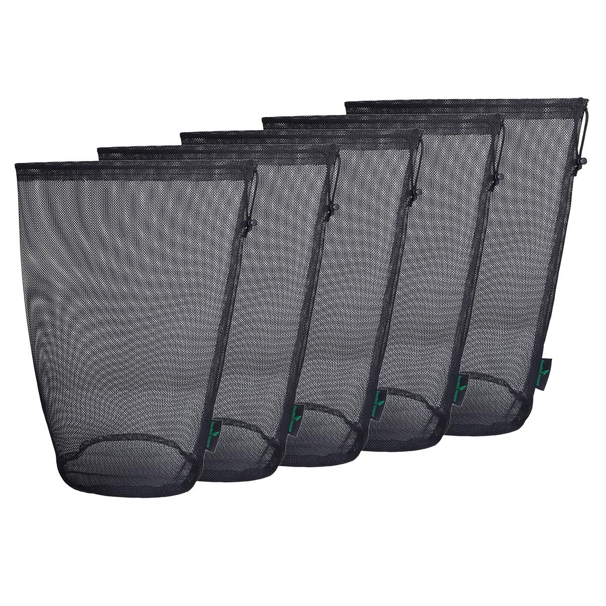 【送料無料】Boundless Voyage【5枚セット】メッシュバッグ 丸底 ストリングネットバッグ ナイロン収納ポーチ 旅行 アウトドア調整器具/ゴルフ/化粧品など小物収納 ブラック (ブラック [5枚] 2XL（φ17 x38 cm）)BVP05