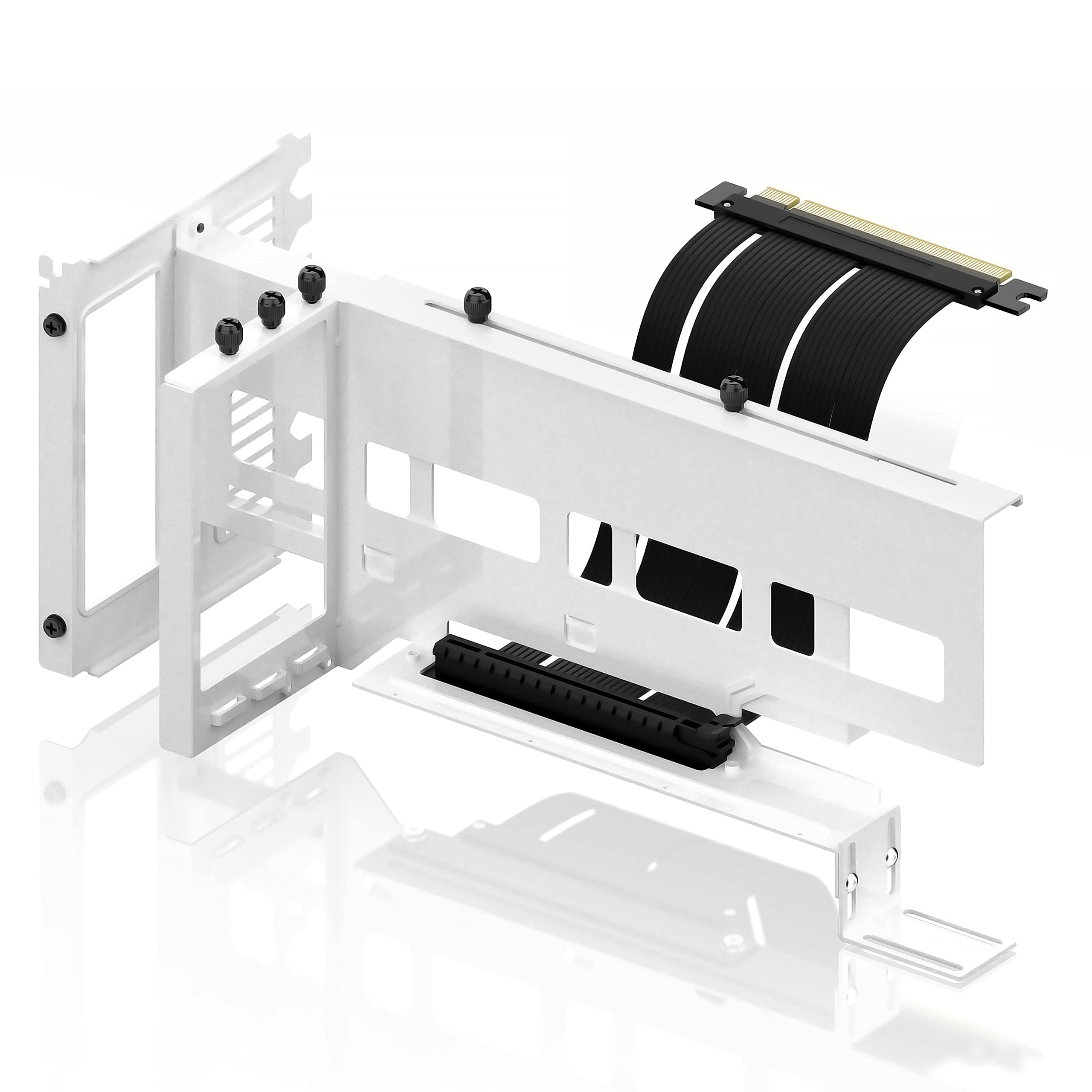 EZDIY-FAB 垂直 PCIe4.0 GPUブラケット 垂直グラフィックカードホルダー PCIe 4.0 X16 Gen4 ライザーケーブル90度直角17cm ホワイトキット