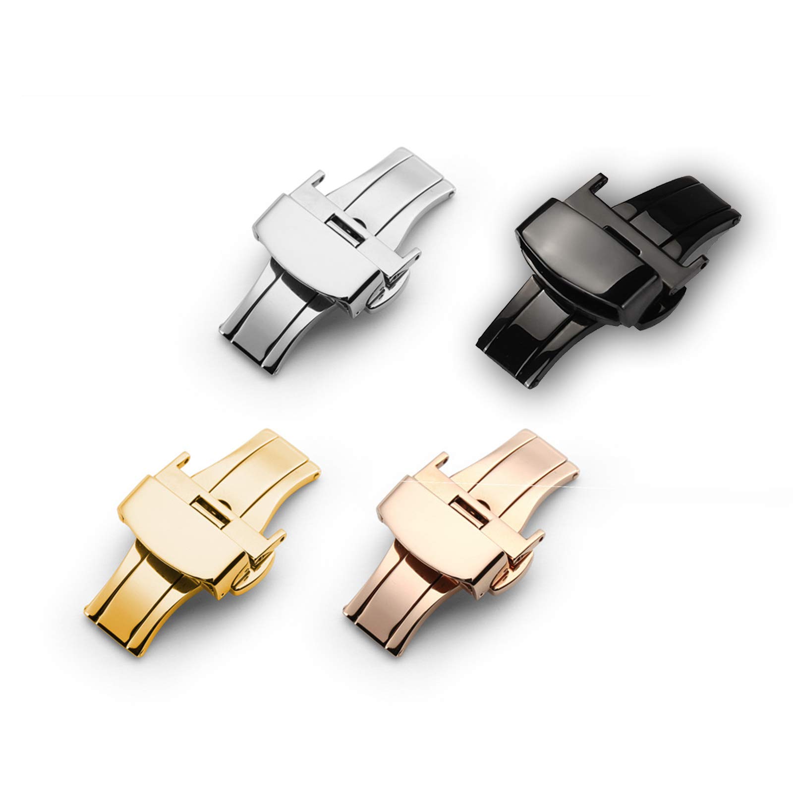 【送料無料】Dバックル 尾錠 時計 ベルト 腕時計 バンド 10mm12mm 14mm 16mm 18mm 20mm 22mm 時計両開き/プッシュ式 スチール腕時計バンドプッシュ式 バタフライ バックル(シルバー16mm) 色：シルバー