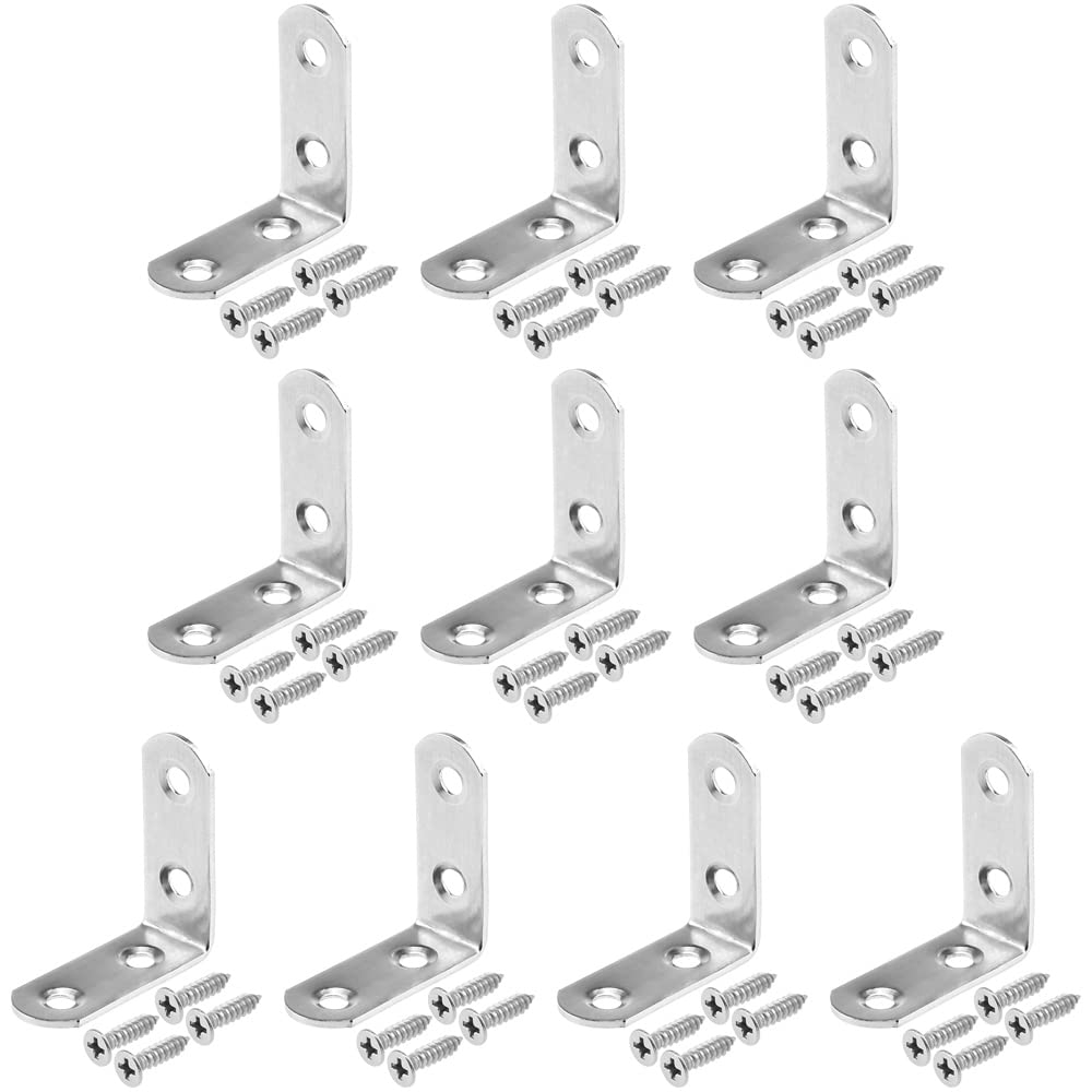 [Free Shipping] NOTRICKT LCB-003 40x40mm Stainless Steel L-shaped Angle, for various wooden furniture, racks, cabinets, beds, chairs, and tables [10 pieces] Color: Silver, Size: 40x40mm