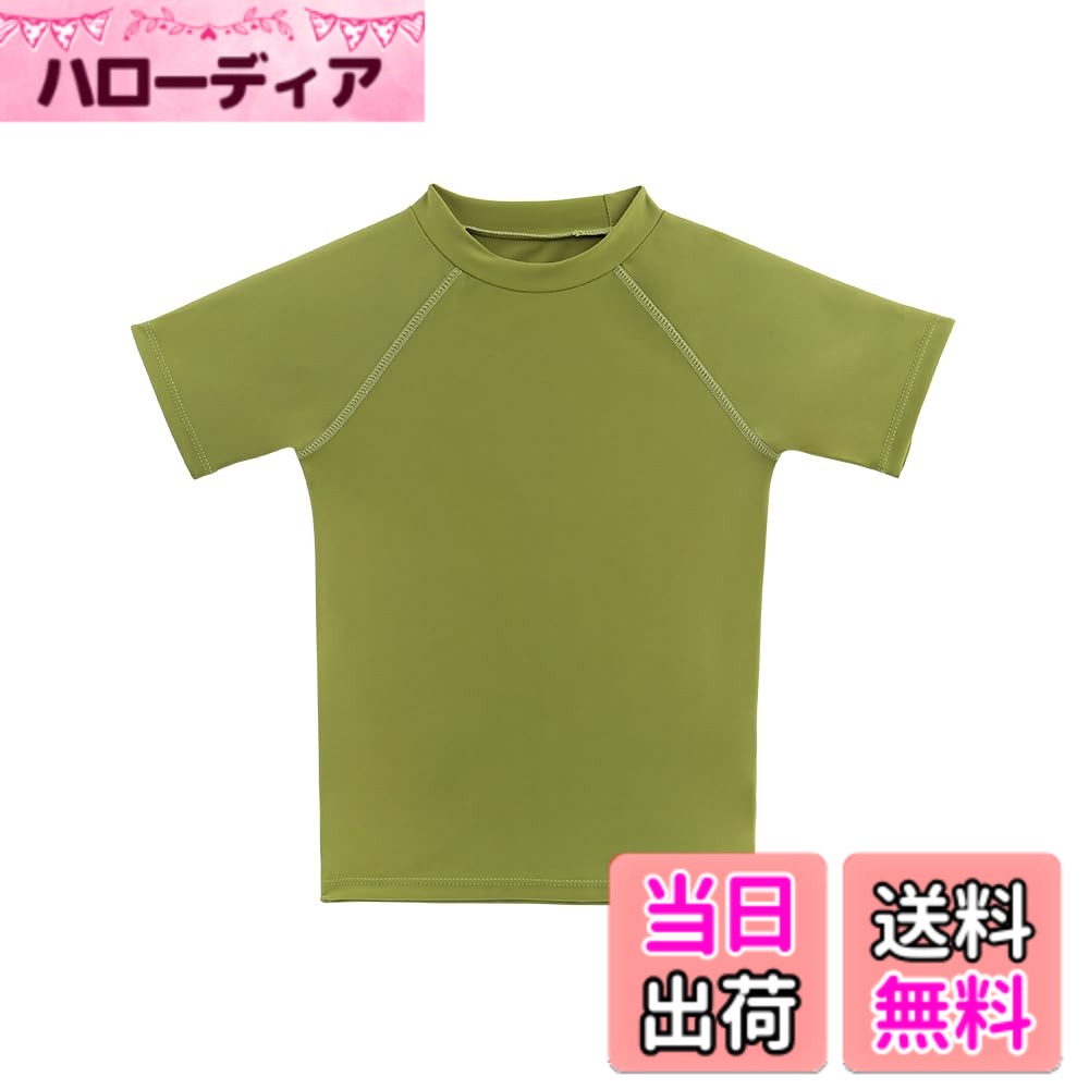  キッズ 半袖 Tシャツ ラッシュガード UVカットUPF+50 男の子 水着 色：NEW黄、サイズ：120