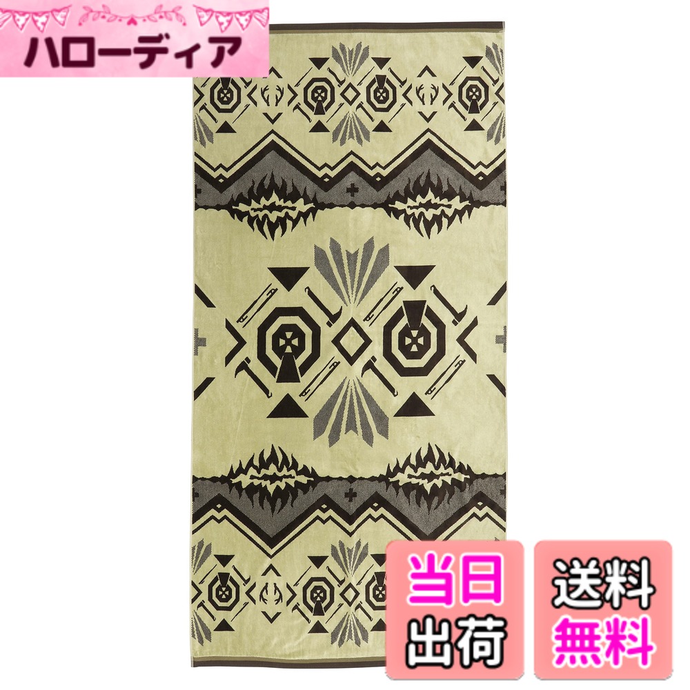 【送料無料】キャプテンスタッグ(CAPTAIN STAG) 大判タオル ラグ カバー ビッグジャガードタオル 180x100cm 綿100% 【ナバホパターン/モロッカンタイルパターン】 UD-73/UD-74/UD-75 色：ナバホパターン・カーキ、サイズ：100x180cm