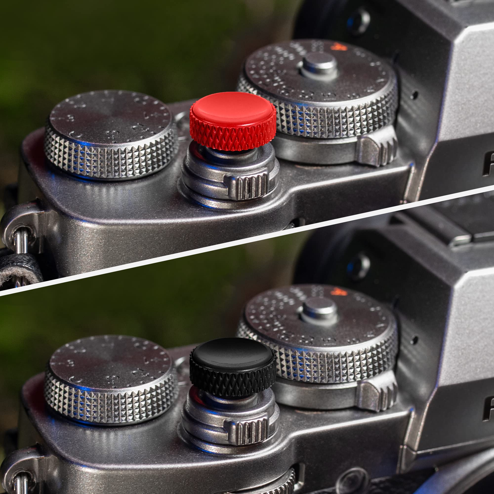 Yullmu カメラシャッターボタン 2個パック (レッド&ブラック) 純銅ソフトリリース 1/4インチスレッド Fuji X-T5 3 4 X100V X-T30 Leica M9 Nikon DFなどに対応 より快適で簡単に取り付け 色：レッド&ブラック