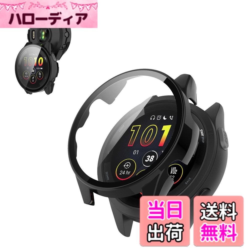 【Free Shipping】COROS Smartwatch Case Cover 【KONXISA】Smartwatch Case + Film Integrated (PC Case + Tempered Glass Film) Easy to Attach and Remove, High Transparency, Scratch Resistant, Shock Absorption, Charging Possible While Installed, Full Protection. Color: Black, Size: Garmin Forerunner 165 / 165 Music Case