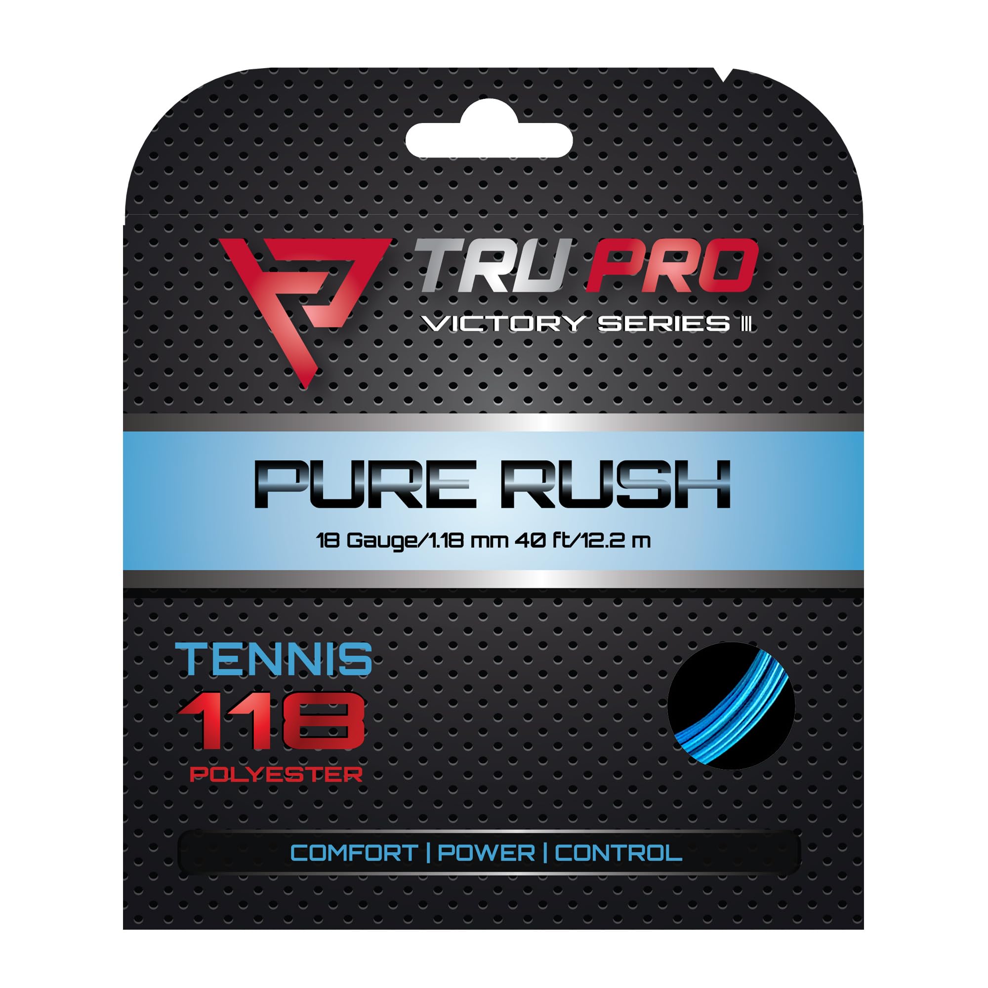 TRU PRO Pure Rush - テニスストリング(ポリ):アームフレンドリー - 競技テニスプレーヤー向け 色：オーシャンブルー、サイズ：18g (1.18mm) - 12.2m Set