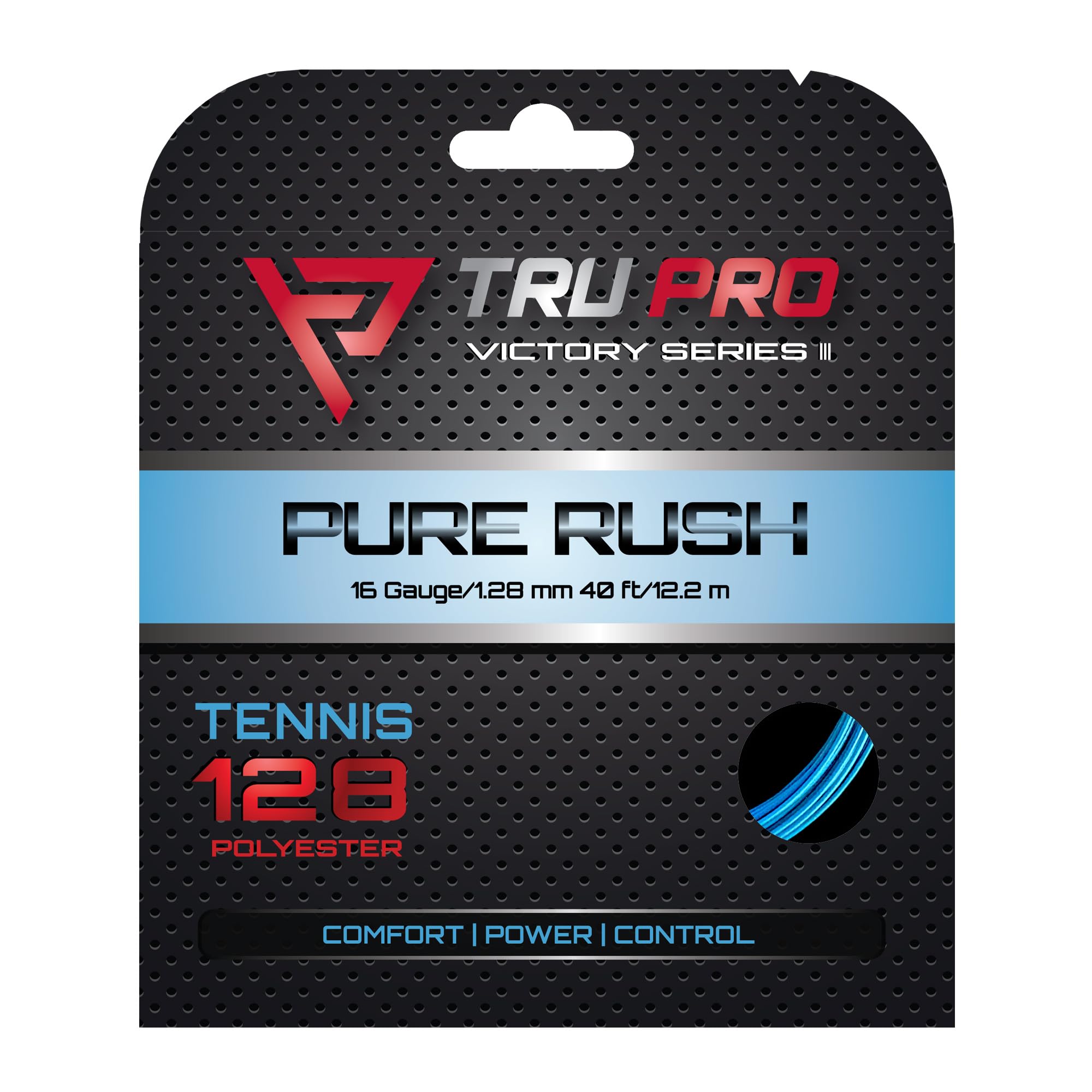 TRU PRO Pure Rush - テニスストリング(ポリ):アームフレンドリー - 競技テニスプレーヤー向け 色：オーシャンブルー、サイズ：16g (1.28mm) - 12.2m Set