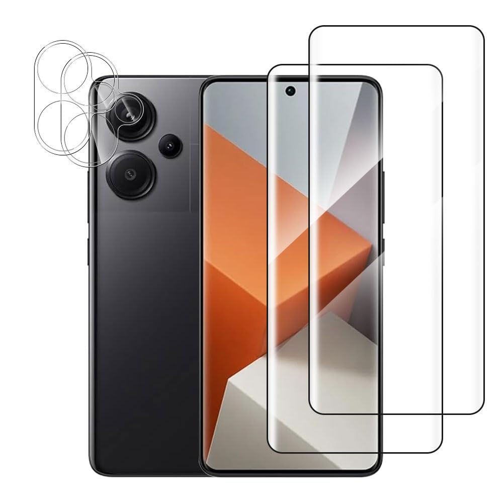 【送料無料】(2+2枚セット) For Xiaomi Redmi Note 13 Pro+ フィルム 3Dカーブフィルム (2枚) + レンズ保護フィルム (2枚)【YCJDP 2024新登場】旭硝子9H 高透過率 高感度タッチ 自動吸着 撥水撥油 気泡防止 指紋防止 飛散防止処理 レドミnote 13 pro+ 5G 用 3D曲面保護フ