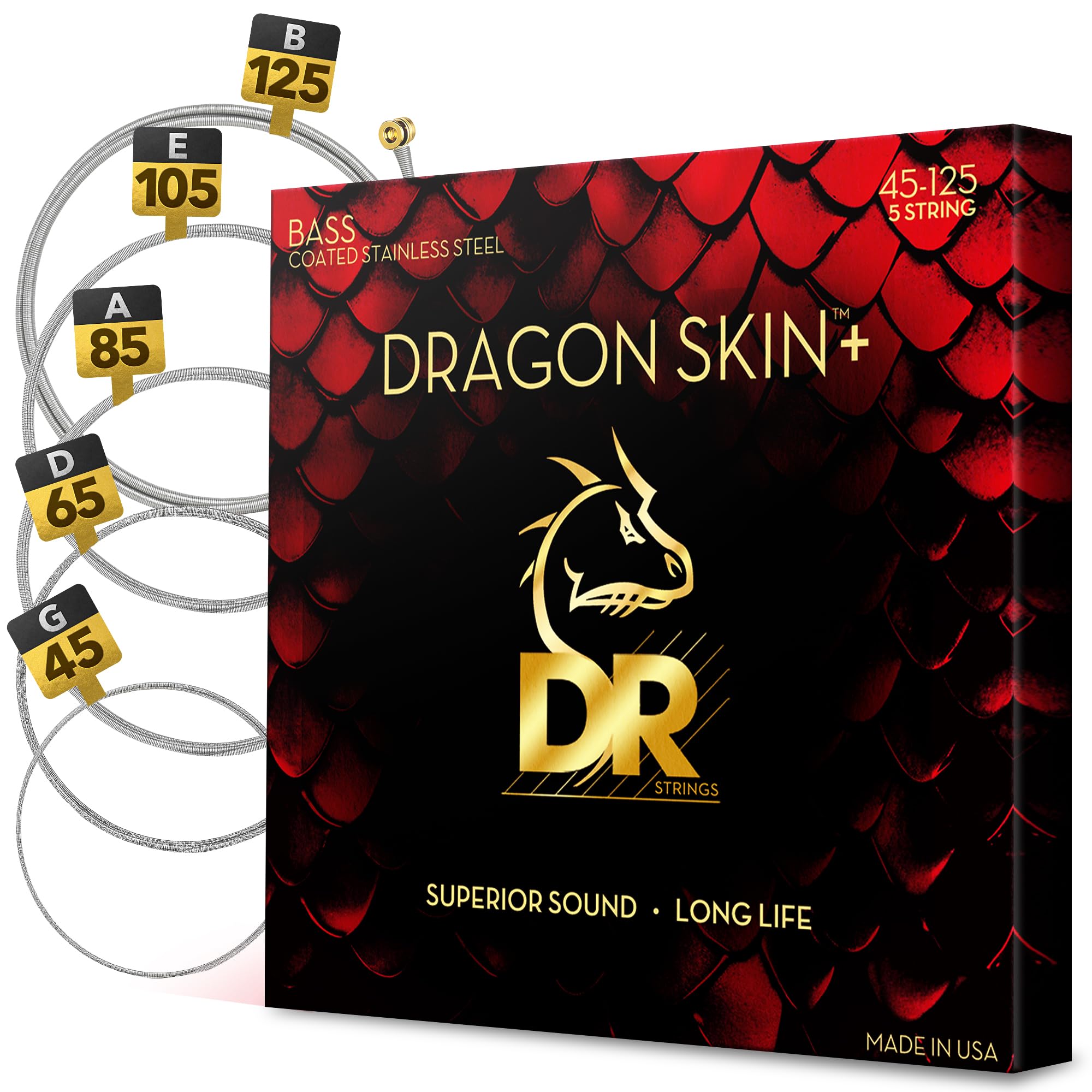 DR Strings (デーアール) 5弦 ベース弦 ステンレスを巻弦に採用 DBS5-45  色：シルバー、サイズ：DBS5-45 5 String Medium 45-125