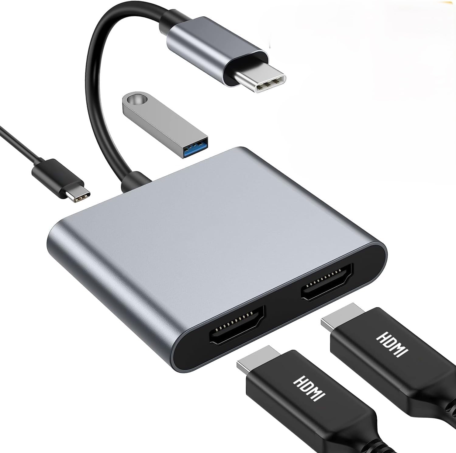 Conkoo USB Type-C HDMI 変換アダプター デュアル マルチディスプレイアダプタ 3画面 4-in-1  USBディスプレイアダプタ ドッキングステーション MacBook/iPad Pro/Galaxy Tab/他のタイプC デバイス対応 色：シルバー