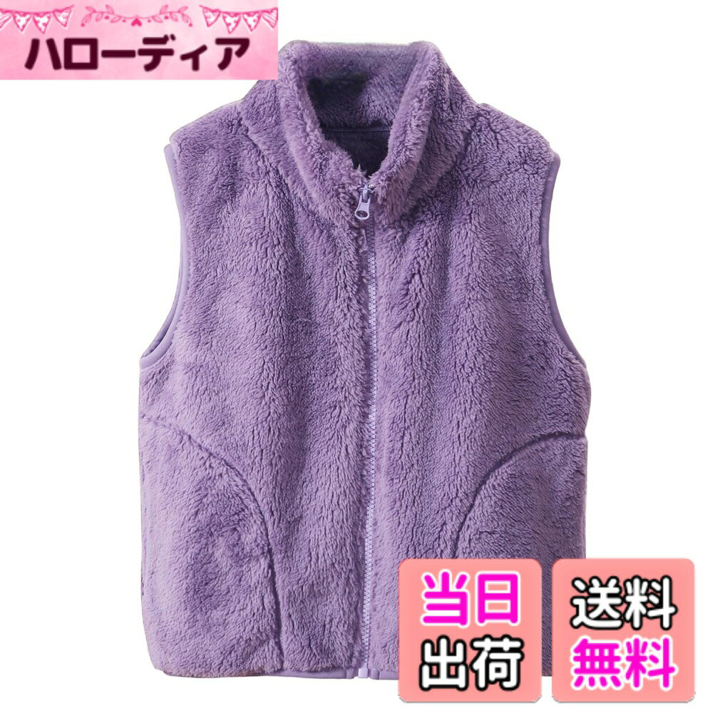 【送料無料】[Enfants Chris] キッズ ボアベスト 男の子 女の子 親子服 子供服 紳士 レディース ふわふわ もこもこ 無地 起毛 春秋冬 柔軟 暖かめ ホットコット アウター 110-180 色：パープル、サイズ：160