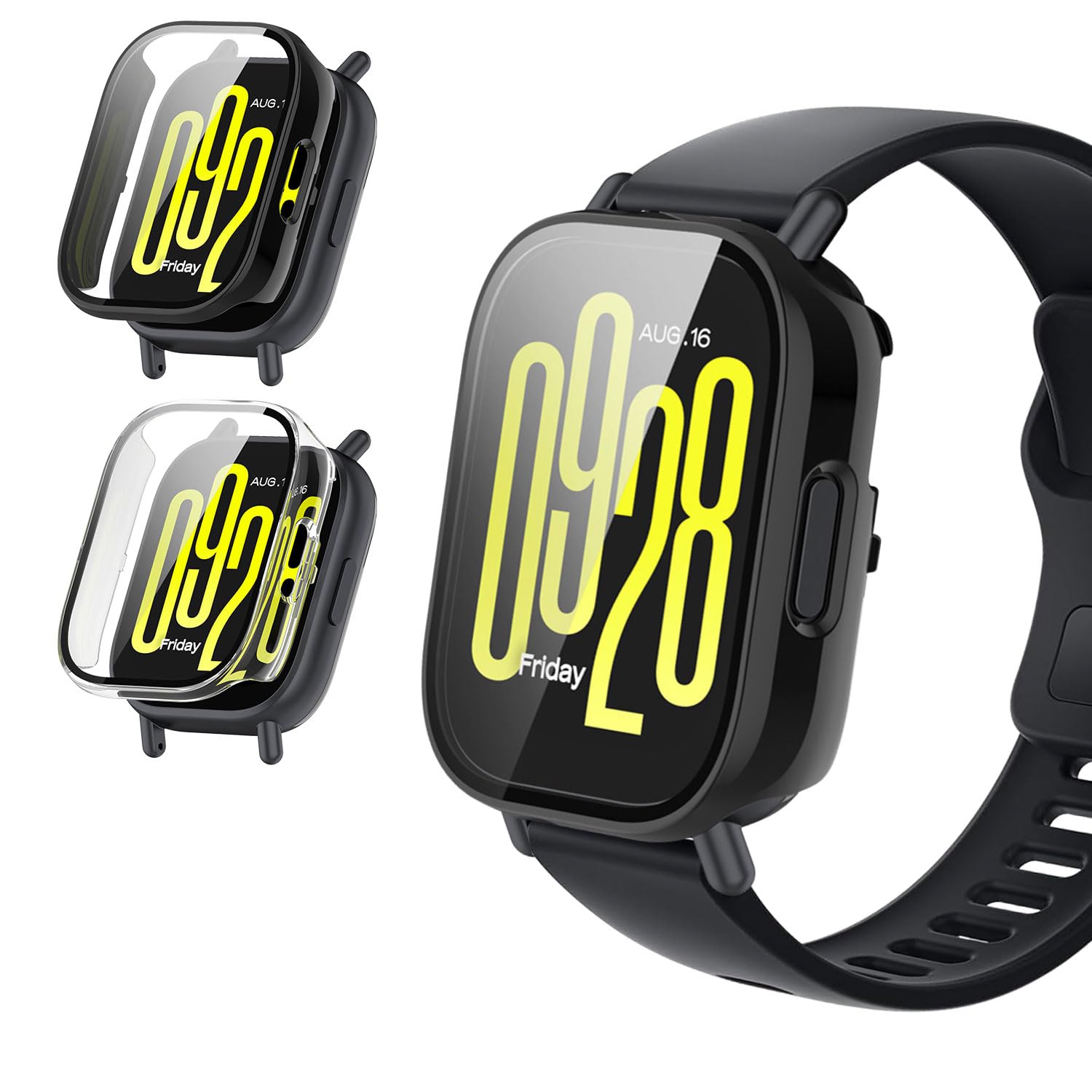 【Free Shipping】KONXISA Smartwatch Case Cover for Redmi Watch 5 Active - Integrated Case + Screen Protector (PC Case + Tempered Glass) - Easy to Install & Remove, High Transparency, Scratch Resistant, Shock Absorption, Charging Possible, Full Protection (Black & Clear) Color: Black & Clear