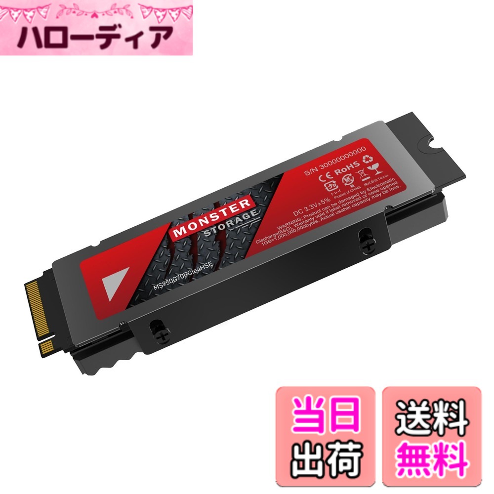 【送料無料】Monster Storage NVMe SSD PCIe Gen 4x4 PS5確認済み M.2 Type 2280 内蔵 SSD 3D TLC 国内正規品 メーカー5年 サイズ：1TB