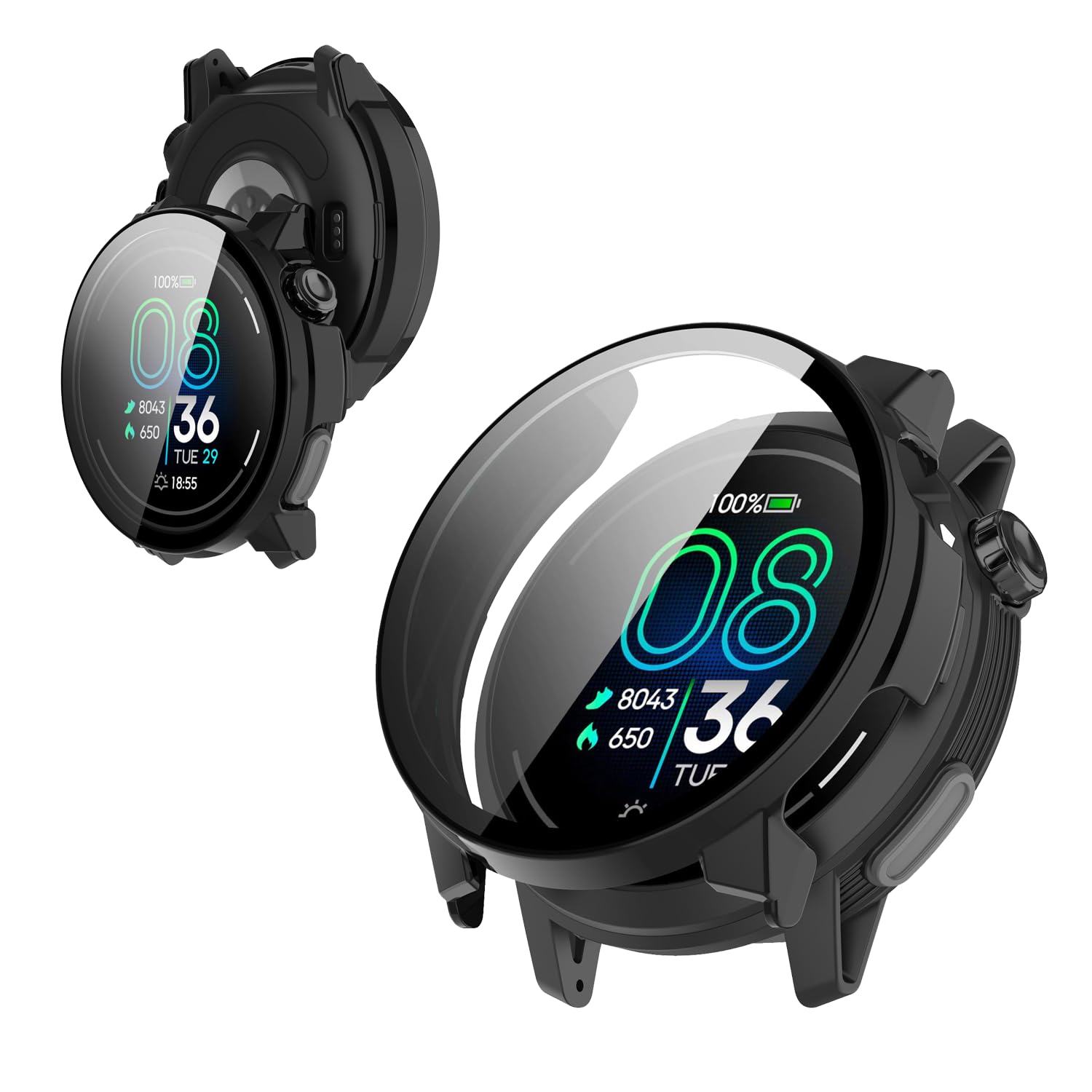 [Free Shipping] COROS Smartwatch Case Cover [KONXISA] Smartwatch Case + Film Integrated (PC Case + Tempered Glass Film) Easy to Attach and Detach High Transparency Scratch Resistant Shock Absorption Charging Possible While Installed Full Protection Color: Black, Size: COROS PACE Pro Case