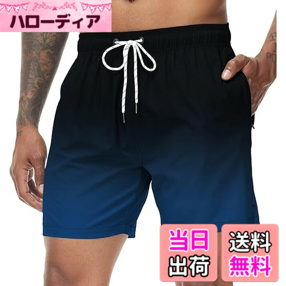 【送料無料】[Hyzhwl] 水着 メンズ 海水パンツ ショートパンツ 短パン サーフパンツ 速乾 ボードショーツ スイムウェア サウナ水着 水陸両用 メッシュインナー付き 通気 色：ブラック/ネイビー、サイズ：M