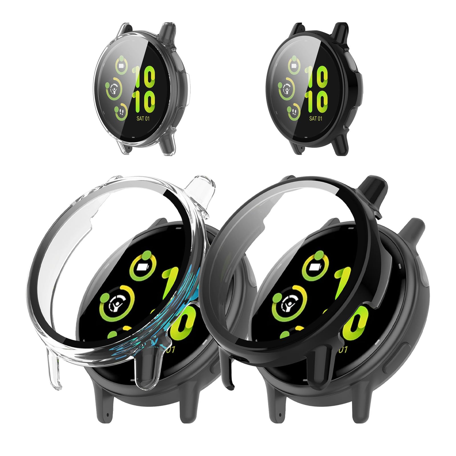 [Free Shipping] KONXISA Case Cover for Garmin vivoactive 6 Smartwatch Case + Film Integrated (PC Case + Tempered Glass Film) Easy to Attach and Remove High Transparency Scratch Resistant Shock Absorption Charging Possible While Installed Full Protection Color: Black & Clear, Size: Garmin vivoactive 6 Case