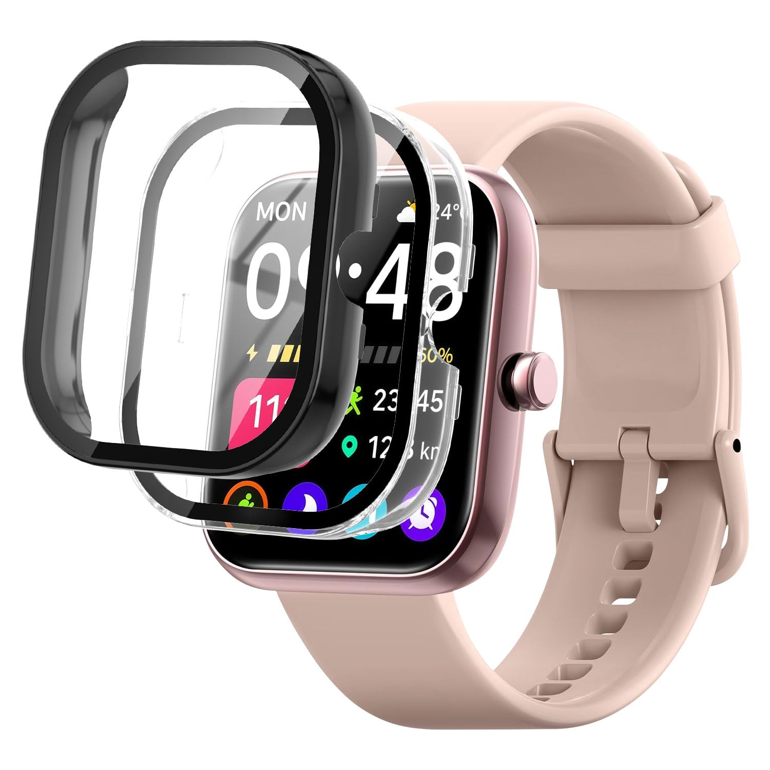 [Free Shipping] Smartwatch Protective Case, Color: Black + Transparent, Size: SAIKATI IDW25/VANBOKEE S9 Smartwatch Cover