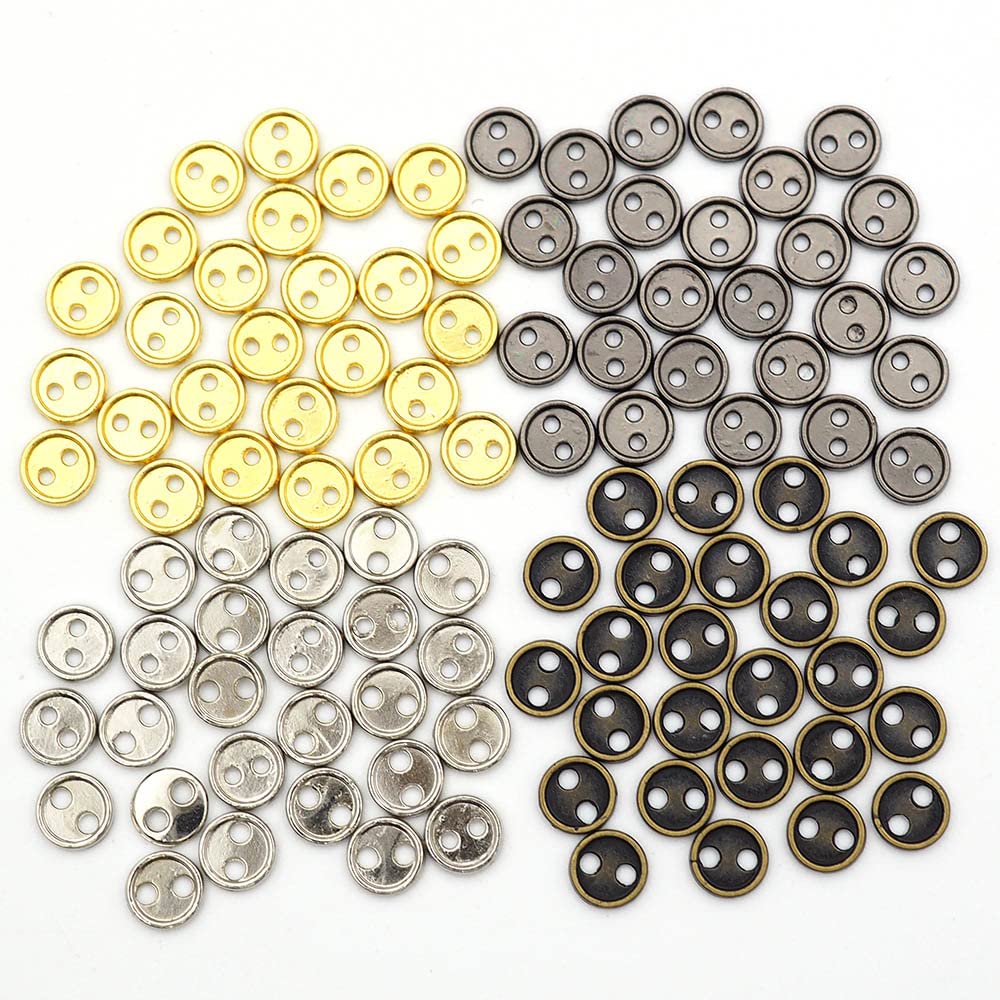 【送料無料】Sempiterno 10個 (4色混合) ミニチュア 極小メタル ボタン 金属製ミニ2つ穴 5mm 手縫い人形服の飾り DIY補助材料 縫製材料 色：4色混合、サイズ：6mm