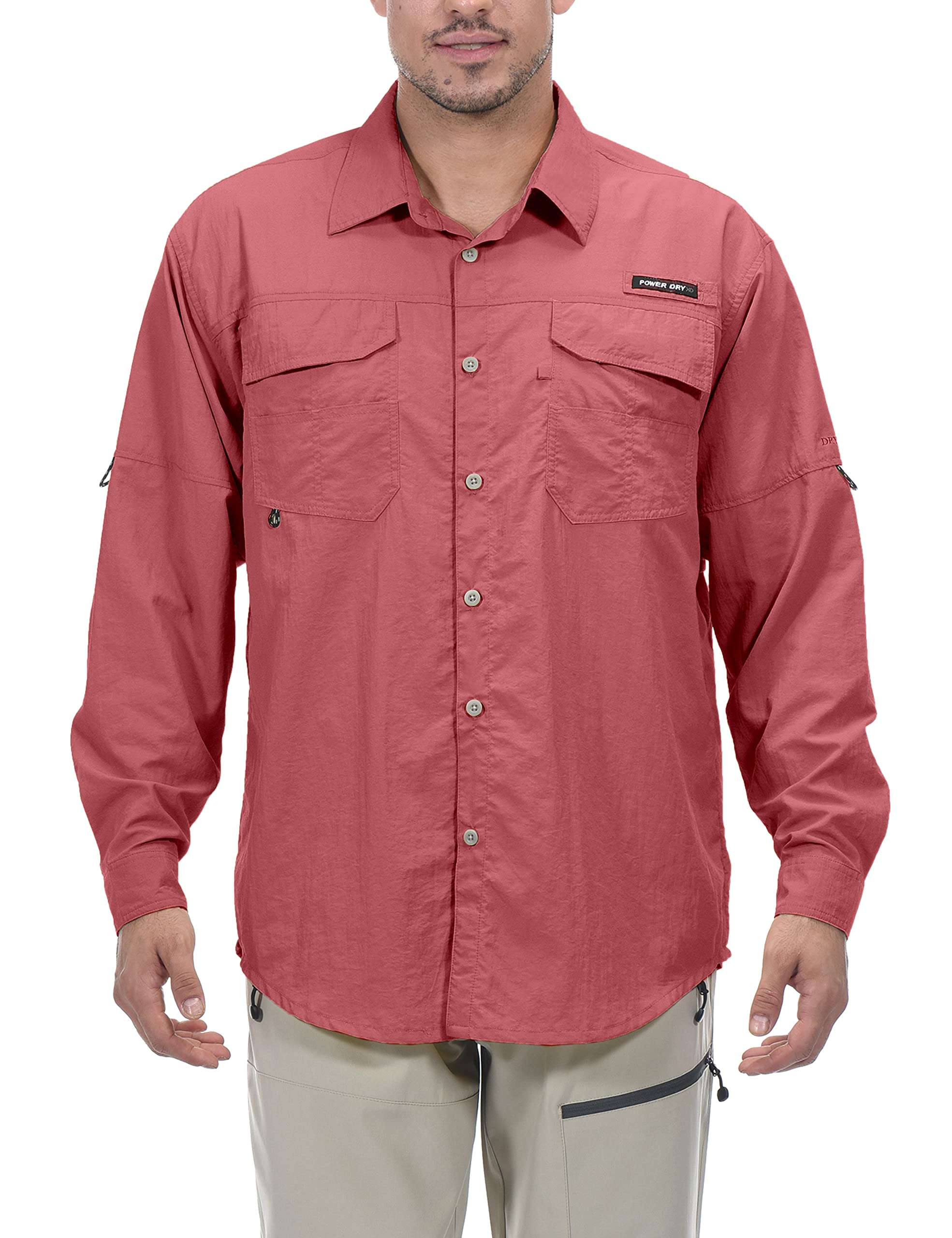 [Free Shipping] [Little Donkey Andy] Men's Long-Sleeve Shirt, Short-Sleeve Shirt, Insect Repellent, Outdoor, Fishing Wear, Hiking, Camping, Workwear, Breathable, UV Protection, Quick-Drying, Color: Watermelon Red, Size: 2XL