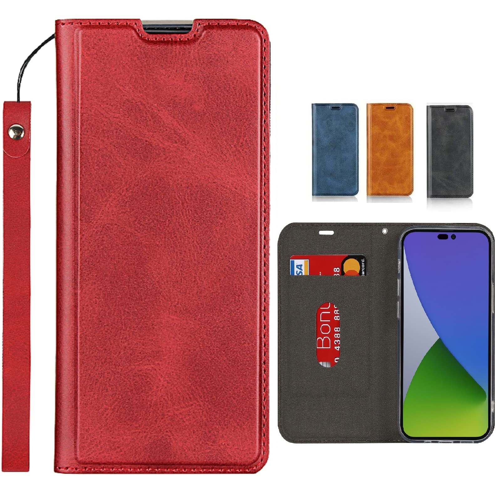 アイフォン6ケース 手帳型 iphone6 iphone6s ケースiphone6s 手帳型 6s 携帯カバーJaorty 2色革内蔵マグネット PU合成皮革 財布型 カード収納 耐衝撃 スタンド機能 人気 4色 色：ストラップ同梱-レッド、サイズ：07-Android One S9 S9-KC