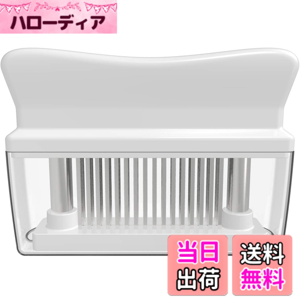 商品情報商品の説明【商品仕様】材質：ステンレス鋼；全体のサイズ：約17x15cm / 6.7x5.9in；ハンドルの間隔：約3.5cm / 1.4in；重量：約417g；パッケージリスト：1x肉たたき；1xふた。【お肉が柔らかくなる】48本の針がきちんと配置されており、鋭利であるため、肉をすばやく失うことができます。刃が細かいので肉汁や風味を損なうことがほとんどありません。【多様な肉に対応】牛肉、鶏肉、豚肉、豚肉、魚、ステーキ、ロンドンブロイル、ロースト、鶏の胸肉、豚ロース肉などに適しています。【使用やすい】筋切り器を使用することで肉の内部も細かく切れているので、調味料などが染み込みやすくなったり、調理時間が短縮します。家庭の台所、ホテル、レストランなどに最適です。使用後は付属のブラシで洗浄し、清潔な場所に保管してください。主な仕様 【商品仕様】材質：ステンレス鋼；全体のサイズ：約17x15cm / 6.7x5.9in；ハンドルの間隔：約3.5cm / 1.4in；重量：約417g；パッケージリスト：1x肉たたき；1xふた。【お肉が柔らかくなる】48本の針がきちんと配置されており、鋭利であるため、肉をすばやく失うことができます。刃が細かいので肉汁や風味を損なうことがほとんどありません。【多様な肉に対応】牛肉、鶏肉、豚肉、豚肉、魚、ステーキ、ロンドンブロイル、ロースト、鶏の胸肉、豚ロース肉などに適しています。【使用やすい】筋切り器を使用することで肉の内部も細かく切れているので、調味料などが染み込みやすくなったり、調理時間が短縮します。家庭の台所、ホテル、レストランなどに最適です。使用後は付属のブラシで洗浄し、清潔な場所に保管してください。