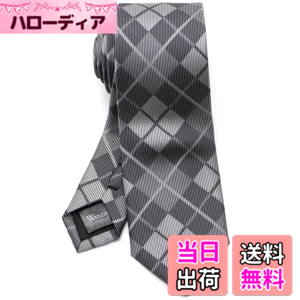 【送料無料】[WANDM] (ウァンダム) ナロータイ スキニータイ 細 ネクタイ 6cm 幅 洗濯 可能 柄物 色：タータンチェック/グレー、サイズ：Free Size