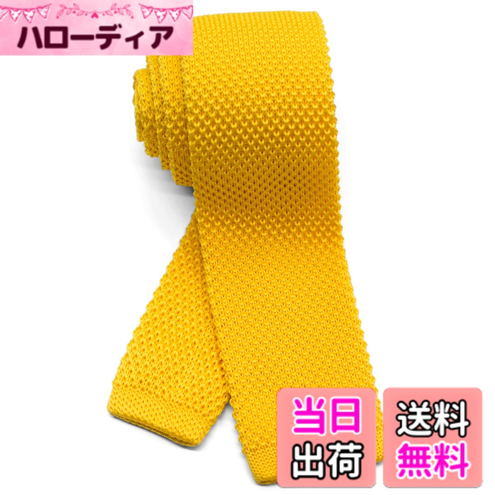 【送料無料】[WANDM] (ウァンダム) 5.5cm幅 ニットタイ ナロータイ ネクタイ 洗濯 可能 無地 色：イエロー、サイズ：大剣先幅5.5cmx全長約146cm