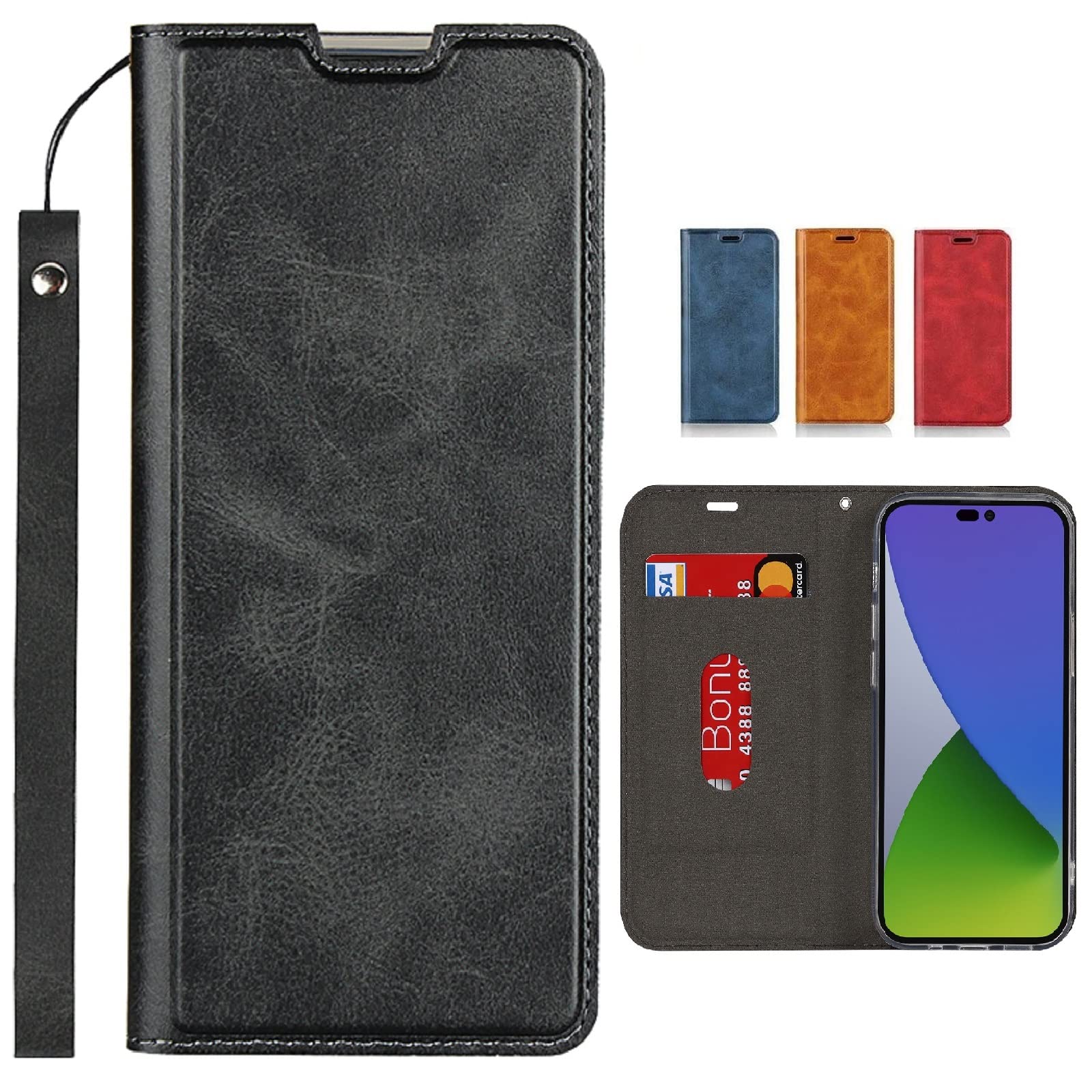 アイフォン6ケース 手帳型 iphone6 iphone6s ケースiphone6s 手帳型 6s 携帯カバーJaorty 2色革内蔵マグネット PU合成皮革 財布型 カード収納 耐衝撃 スタンド機能 色：ストラップ同梱-ブラック、サイズ：03-Android One S10/S9/KC-S304/Digno SANGA edition