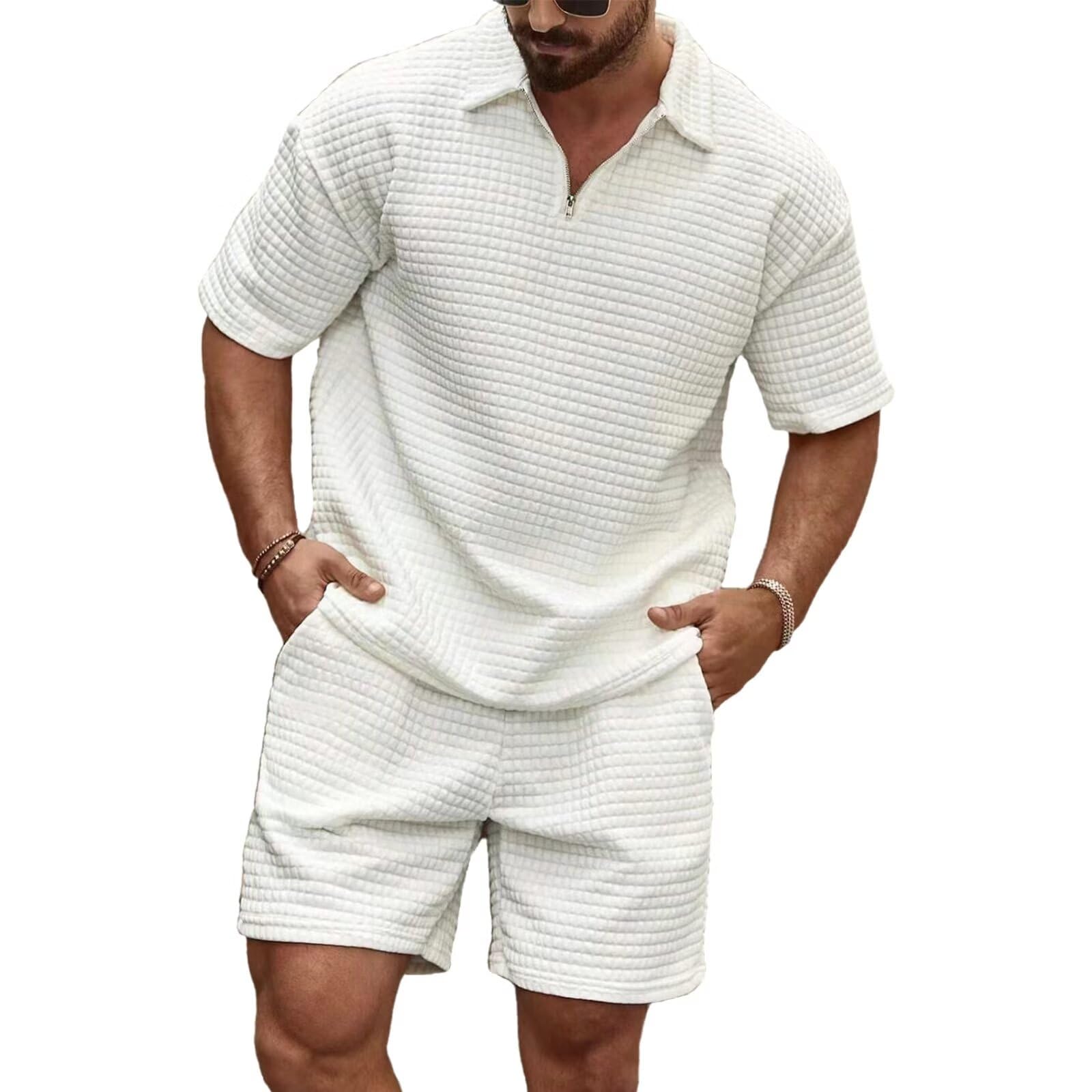 【送料無料】[KULIXI] セットアップ メンズ ハーフファスナー 半袖 通勤 夏服 ジャ...