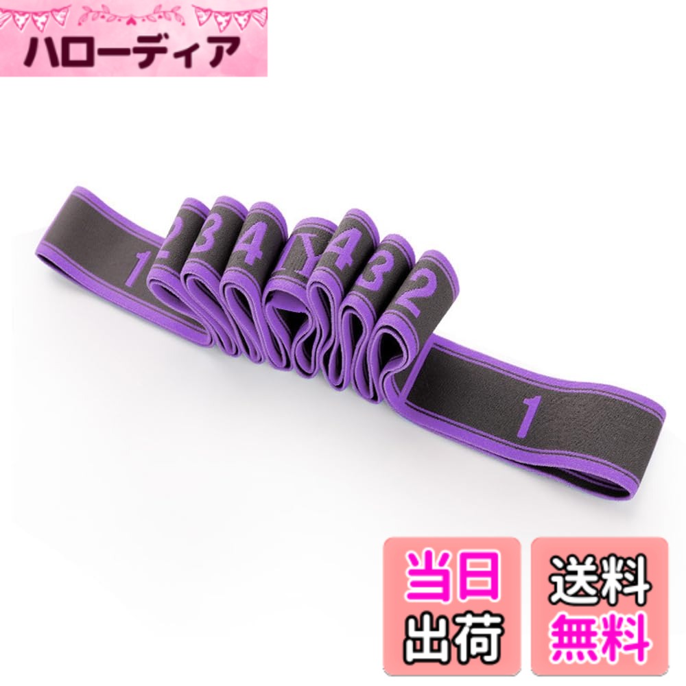 【送料無料】ヨガストラップ 開脚ストレッチバンド 高弾性 9段階強度調整可能 ヨガストレッチ 簡単調整 滑り止め ストレッチグッズ フィットネスバンド バレエ/ダンス/体操/テコンドーにも最適 柔軟性向上 トレーニングベルト 色：紫、黒