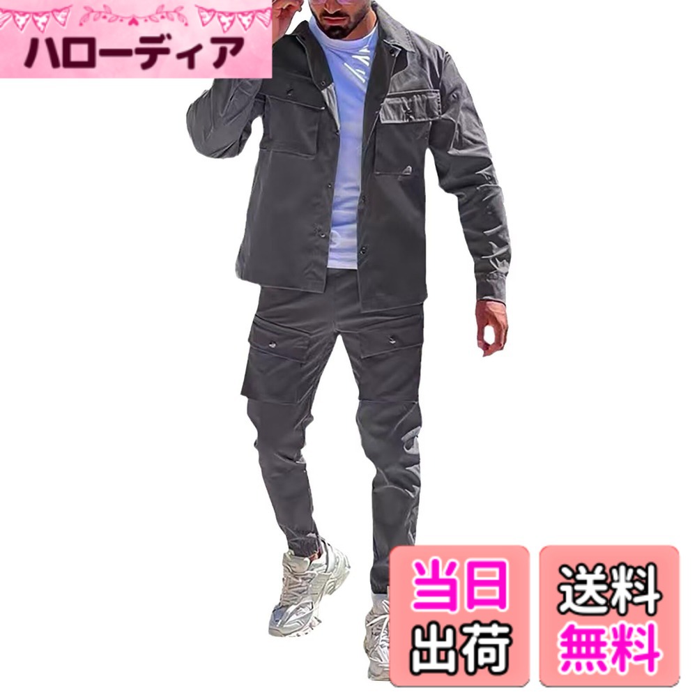 【送料無料】[Anmurye] ジャケット コート 上下セット メンズ 秋服 長袖 作業着 ジ...