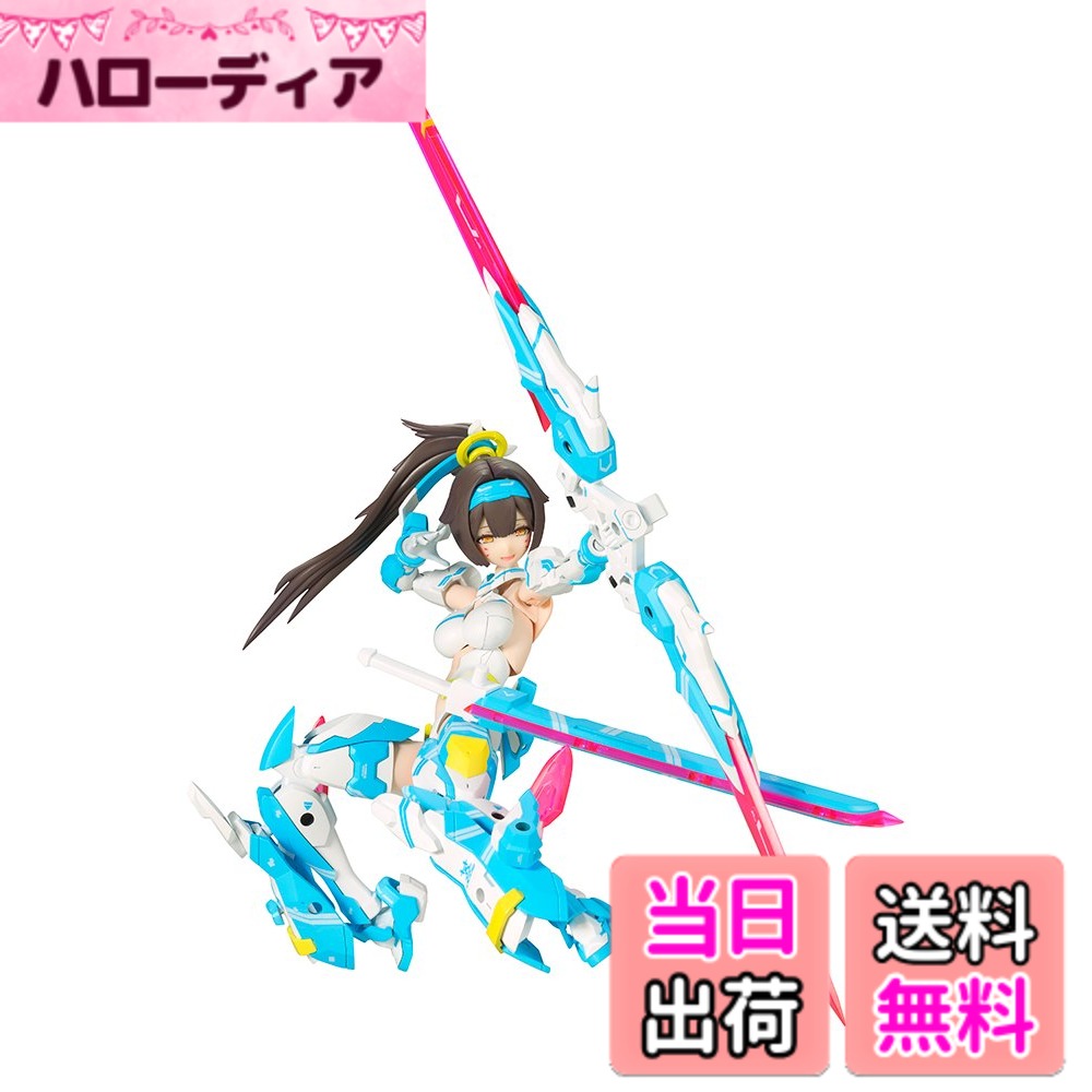 商品情報商品の説明商品紹介 「美少女xメカニック」新シリーズ『メガミデバイス』最新作! 最新作は「朱羅 弓兵 蒼衣（あすら きゅうへい あおい）」!! 可動美少女素体にウェポンやアーマーを装着して楽しむ組み立て式プラモデルシリーズです。 素体は浅井真紀氏による新設計素体“マシニーカ”を採用! そして、デザイナーはNidy-2D-氏が担当! 【付属品/ギミック】 ・新規髪型は追加金型で再現。通常版の髪型も新規成形色で付属します。 ・素手、素足状態はパーツの差し替えで再現可能。 ・新設定画を新規成形色で再現。ブレード部はクリアーピンク成形色になります。 ・3種の塗装済み顔パーツが付属。 ・弓兵をモチーフとしたアーマーを身に着けた「武装モード」と、アーマーを脱いだ「素体モード」をパーツ差し替えで再現できます。 ・「朱羅 忍者」と装甲を組み合わせるギミックがあり、大刀を装備した「侍モード」になります。 ・新素体“マシニーカ”の驚異の可動範囲で、武器構えポーズや座りポーズが自然にキマります。 ・大弓、大刀など、多彩な武器パーツが付属。色々なコンバットシーンを想定して遊ぶことができます。 ・各部に配置された3mm径の穴により既存M.S.Gシリーズ、フレームアームズ、フレームアームズ・ガール シリーズの武装と併用が可能。 ・PVC製の手首が左右それぞれ5種付属。既存M.S.Gシリーズ、フレームアームズ、フレームアームズ・ガール シリーズの武装を持つ事が可能。 ・瞳、マーキングなどのデカールが付属。 【メガミデバイスとは】 全高14cmの自立型フィギュアロボが存在し、プラモデルを楽しむように作って、改造して、戦わせることのできる“近未来のバトルホビー”を想定したプラモデルシリーズです。 可動フィギュアの第一人者、浅井真紀氏新設計素体“マシニーカ”をコアとし、キャラクター＆メカニックを様々なデザイナーが手掛けてまいります。 成型色は色分けがされ、顔はタンポ印刷で塗装済み、組み立てただけでイメージに近い仕上がりになります。 3mm径のジョイント穴の採用で、シリーズ内でのパーツ互換性はもちろんのこと、すでに発売済みのコトブキヤプラモデルパーツの多くと組み合わせて遊ぶことができます。 安全警告 該当なし主な仕様 (C) KOTOBUKIYA (C)Masaki Apsy (C)Toriwo Toriyamabr素手、素足状態はパーツの差し替えで再現可能。新設定画を新規成形色で再現。ブレード部はクリアーピンク成形色になります。弓兵をモチーフとしたアーマーを身に着けた「武装モード」と、アーマーを脱いだ「素体モード」をパーツ差し替えで再現できます。「朱羅 忍者」と装甲を組み合わせるギミックがあり、大刀を装備した「侍モード」になります。