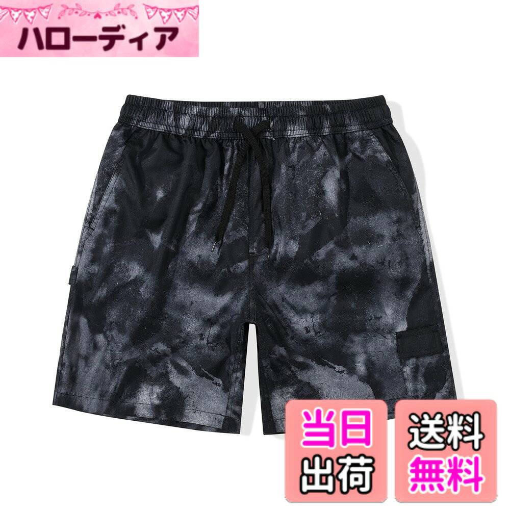 【送料無料】[SUNDAY ROSE] 水着 メンズ サーフパンツ インナーなし 水陸両用 海パン 膝上丈 海水浴 男性用水着 プール 速乾 海水パンツ 温泉 ショートパンツ 部屋着 夏用 色：迷彩柄（黒）、サイズ：2XL