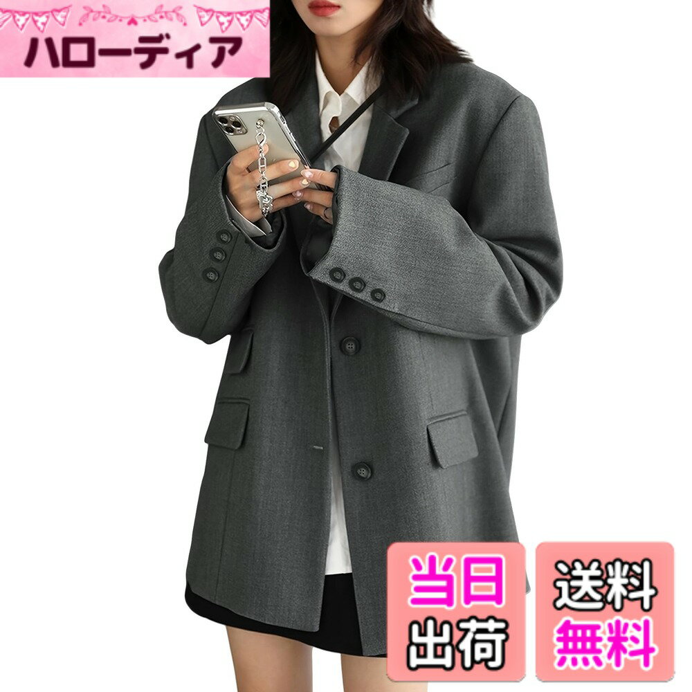 Jacket - 【送料無料】[ZeoYoee] テーラード ジャケット レディース ブレザー 長袖 フォーマル トップス アウター Vネック 肩パッド シンプル きれいめ 大人 上品 ゆったり 大きいサイズ 通勤 通学 春 秋 色：グレー、サイズ：XL