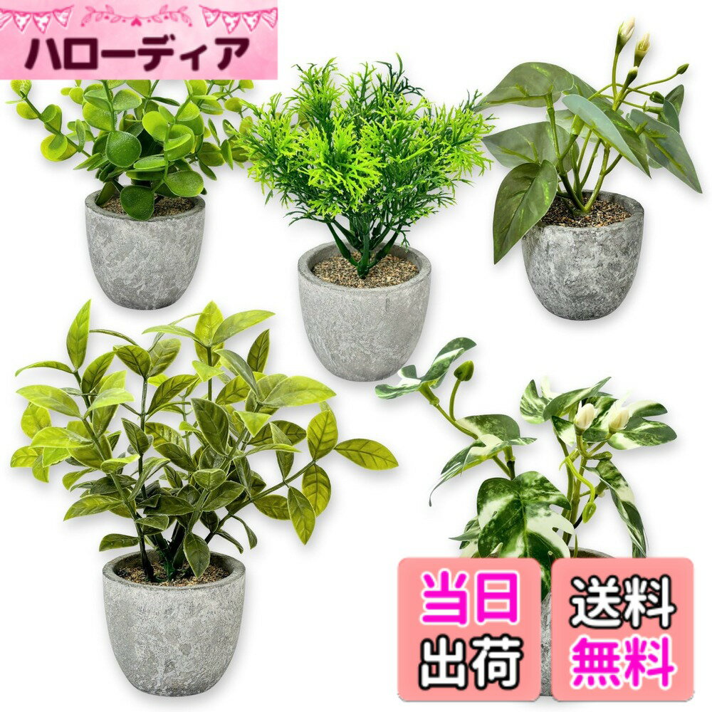 【送料無料】MARUHADO フェイクグリーン 観葉植物 卓上 5点セット 光触媒 ミニ インテリア おしゃれ 小さいサイズ 緑 造花 人工植物 色：グリーン、サイズ：パターンB