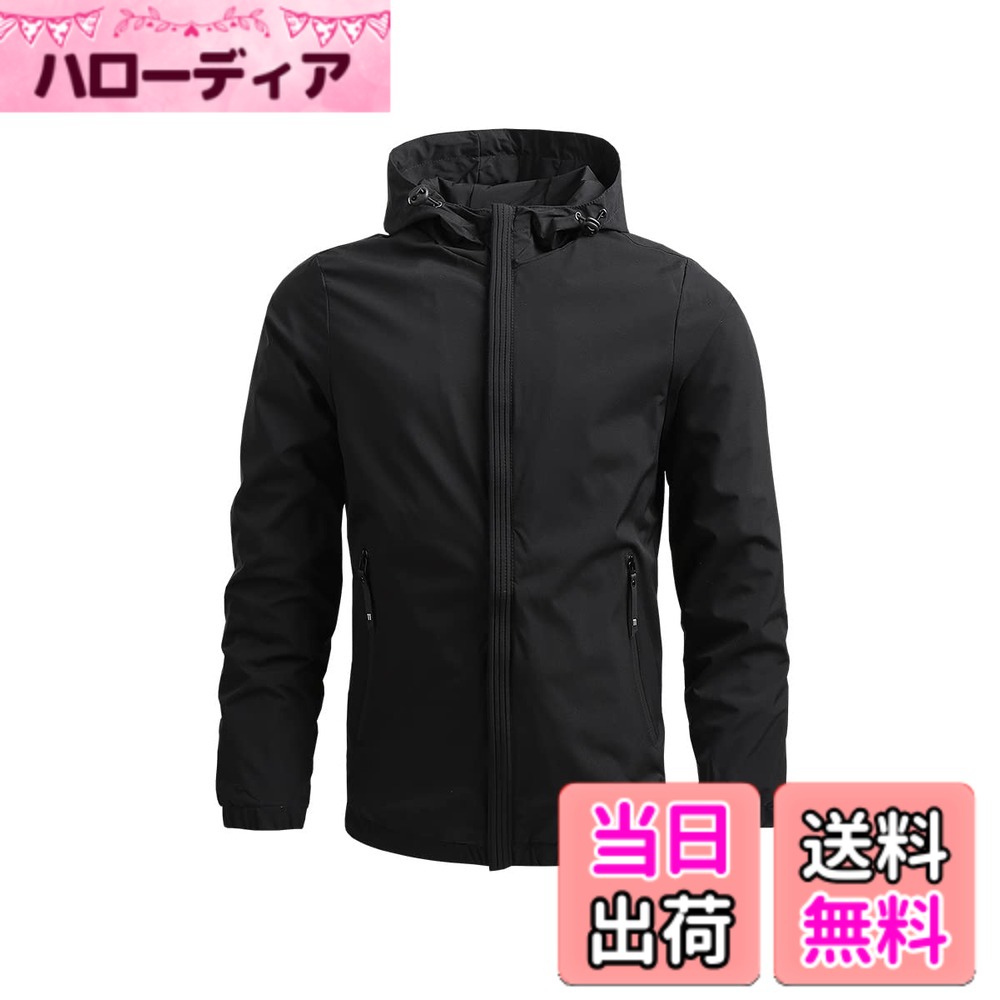 Rakuten - 【送料無料】[GmrvaMen] メンズ ジャケット マウンテンパーカー ウインドブレーカー ジャンパー 登山ウェア 防風 登山服 作業着 撥水 軽量 フード付き カジュアル 着脱可 上着 秋物 サイクリング 通勤 コート 春 秋 冬用 色：ブラック、サイズ：XL
