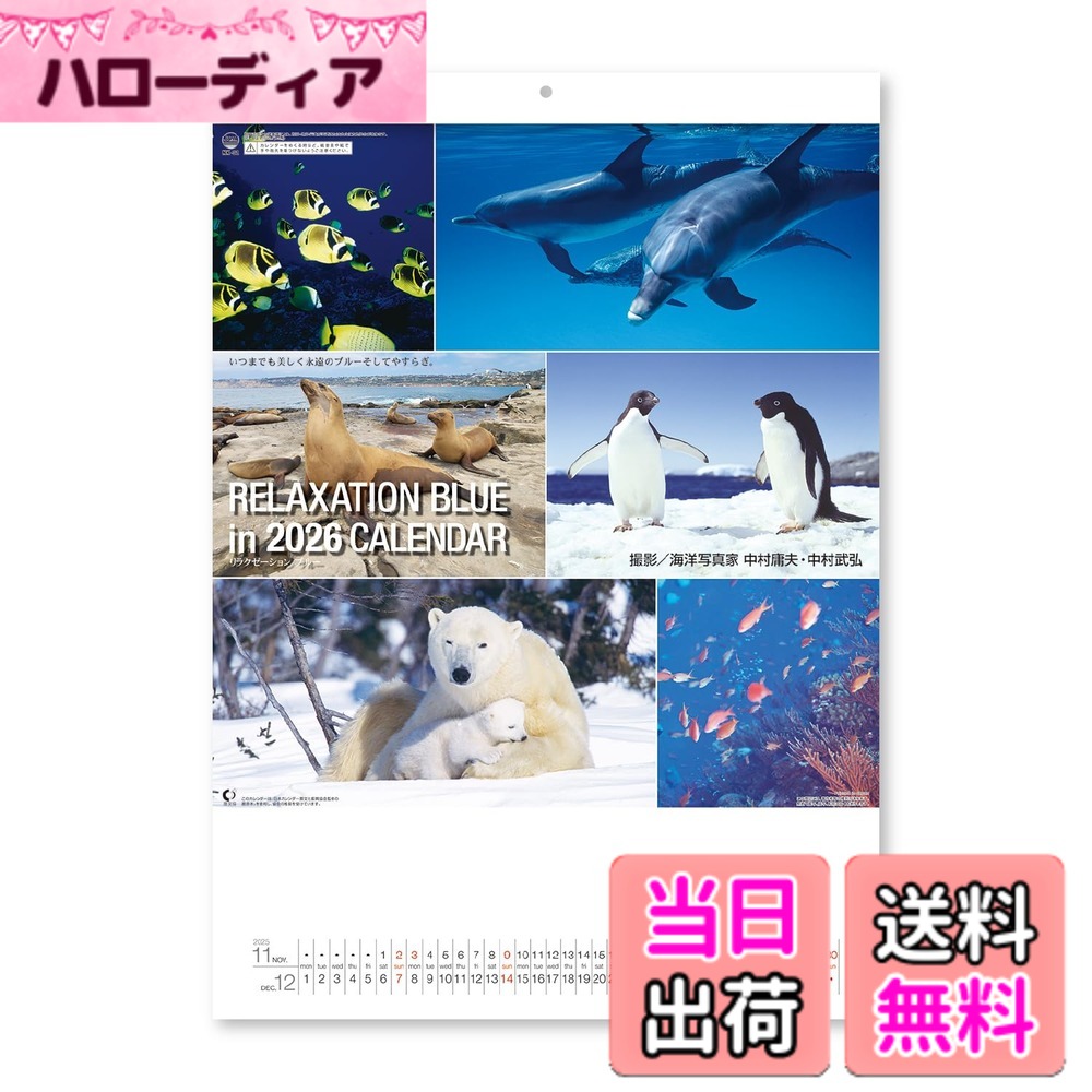 【送料無料】新日本カレンダー 2026年 カレンダー 壁掛け リラクゼーション・ブルー 年表付 NK32 色：NK32
