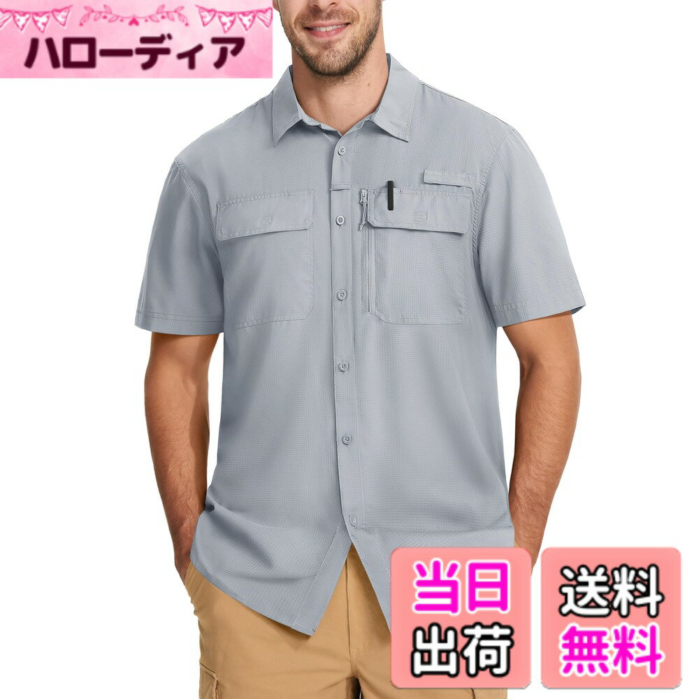Other - 【送料無料】[MAGCOMSEN] ミリタリーシャツ 半袖 メンズ 釣りウェア UVカット タクティカルシャツ 登山 撥水 通気 メッシュ生地 作業着 夏用 涼しい 色：ライトグレー、サイズ：3XL