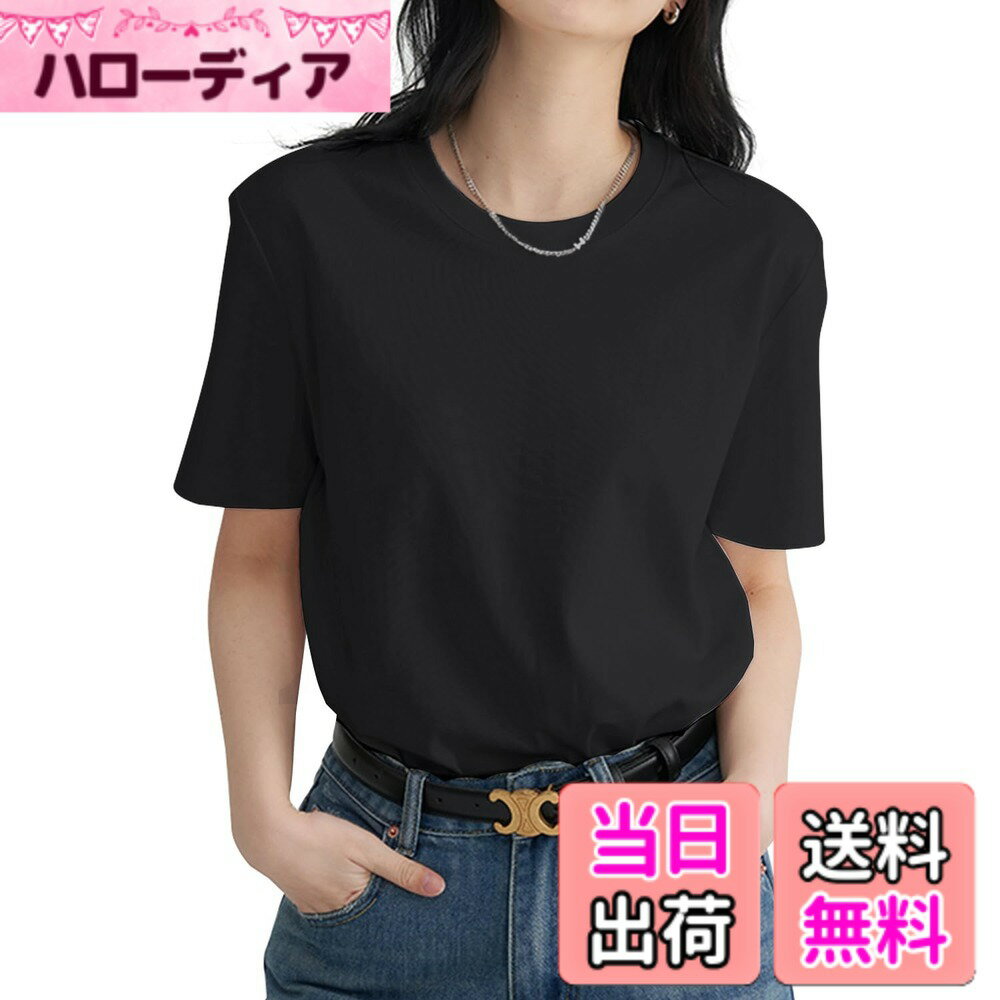 Other - 【送料無料】[Mmlnrc] Tシャツ レディース 半袖 [8.11オンス 綿100％ 厚手 透けない よれない]クルーネック 夏服 カットソー トップス 重ね着 丸襟 スポーツウェア ゆったり 体型カバー 無地 快適 白tシャツ 黒tシャツ 春 夏 秋 色：ブラック、サイズ：S