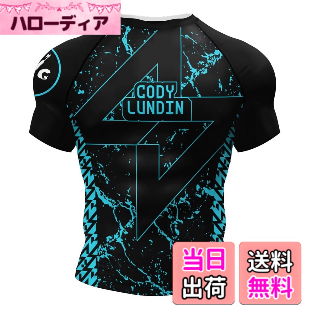 Other - 【送料無料】[ORBU] スポーツ コンプレッション トップス メンズ 半袖 Tシャツ プリント柄 インナー パワーストレッチ アンダー シャツ 吸汗 速乾 通気 トレーニングウェア 夏 色：ブラック青3、サイズ：2XL