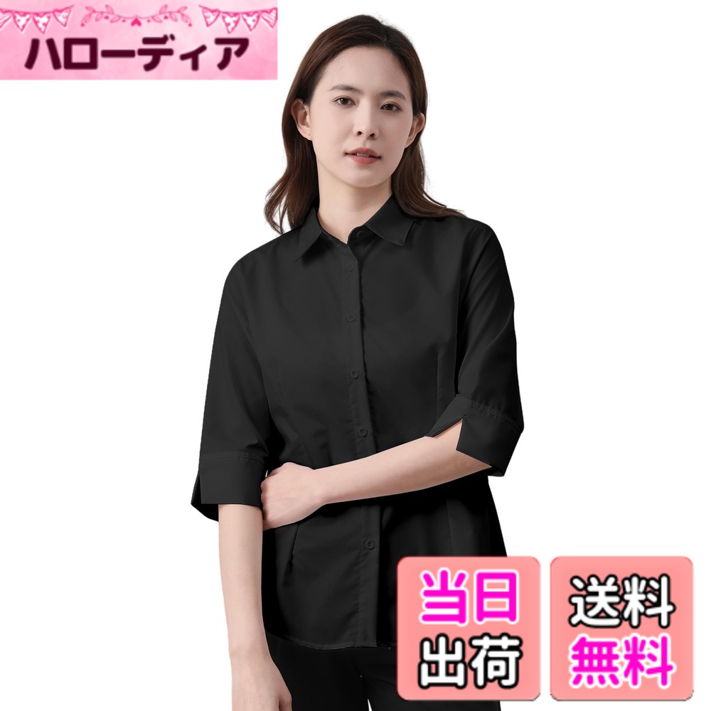 Other - 【送料無料】[RCL] シャツ ブラウス レディース 着痩せ 襟付き 五分袖 無地 形態安定 ノーアイロン 高通気性 オフィスカジュアル ファッション 春夏 通勤 日常 S-3L 色：ブラック、サイズ：L