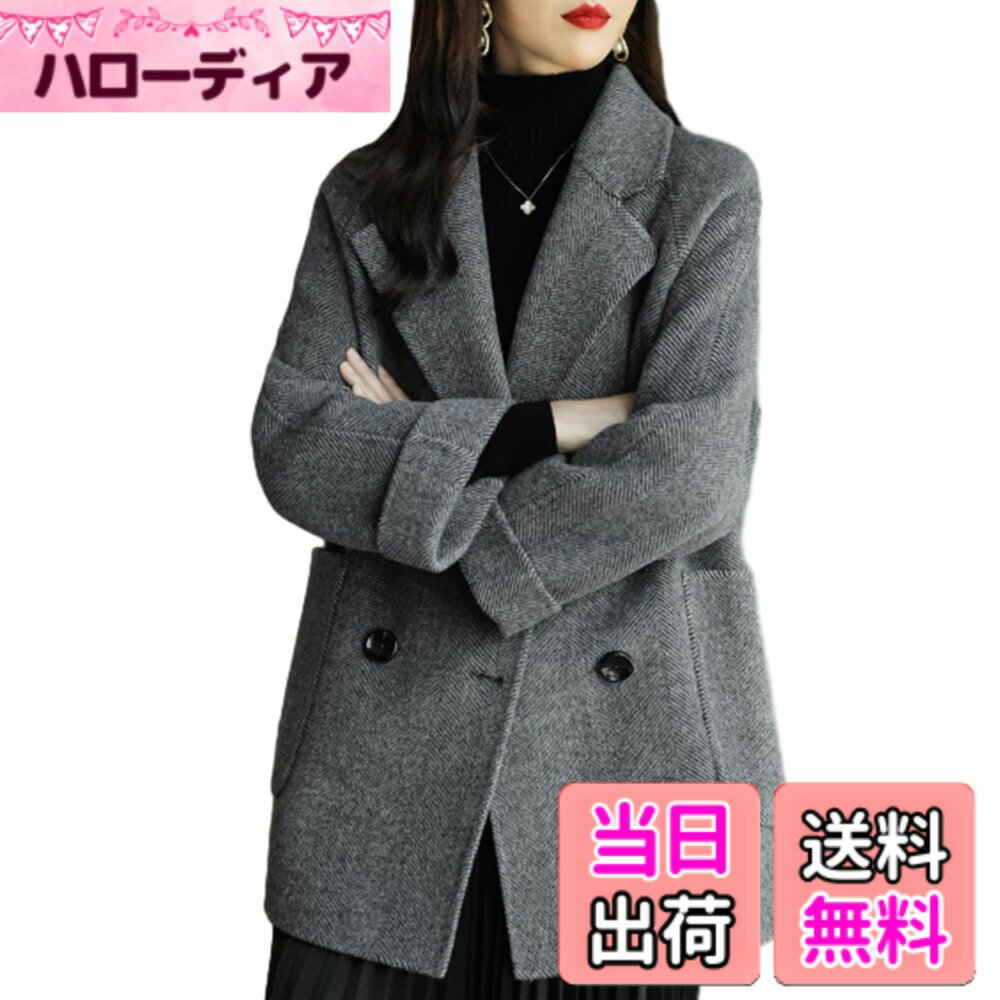 Jacket - 【送料無料】[CCGGOWMM] ブルゾン レディース スーツ チェスターコート 長袖 コート 折り襟 ストライプ テーラードジャケット アウターウエア ラシャコート オーバーコート カジュアル マキシ ゆったり 防寒 おしゃれ フォーマル 修身 スリム 通勤 色：グレー、サイズ：M